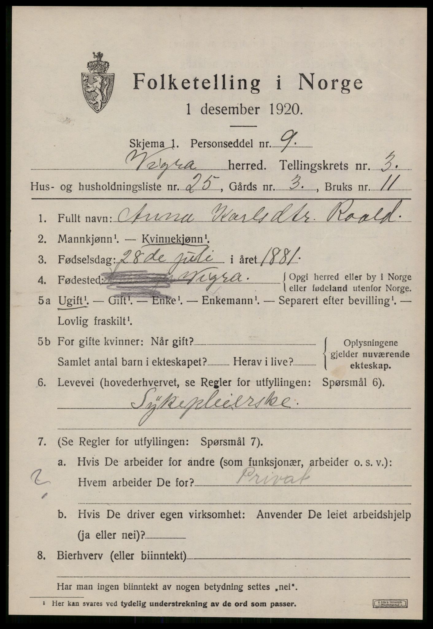 SAT, Folketelling 1920 for 1533 Vigra herred, 1920, s. 1700
