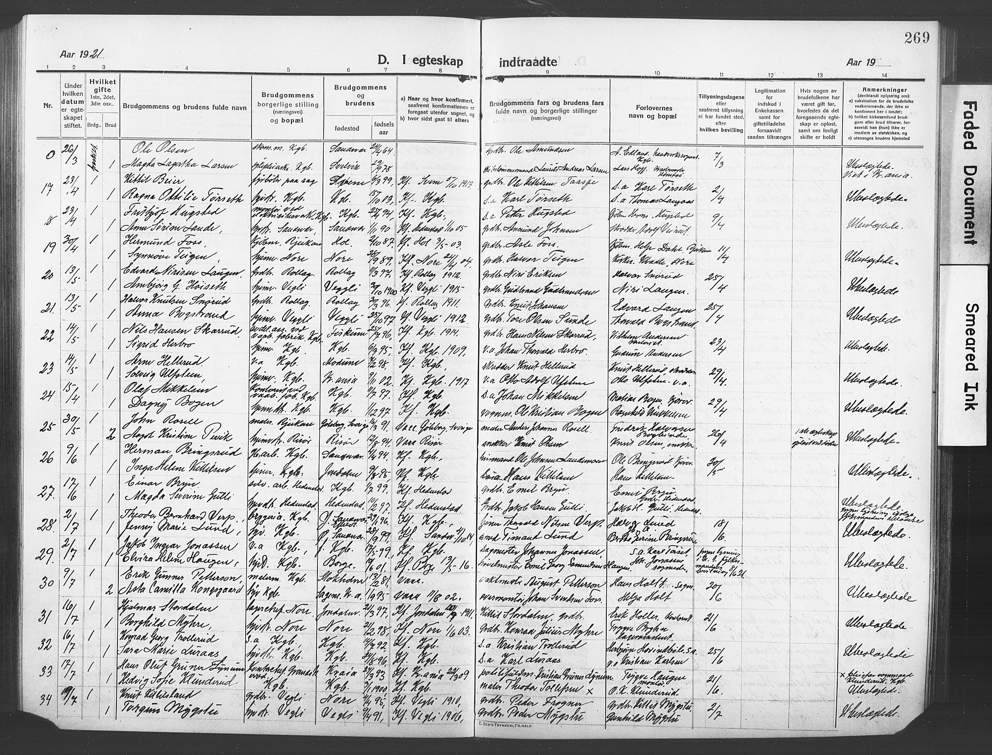 Kongsberg kirkebøker, AV/SAKO-A-22/G/Ga/L0008: Klokkerbok nr. 8, 1915-1932, s. 269