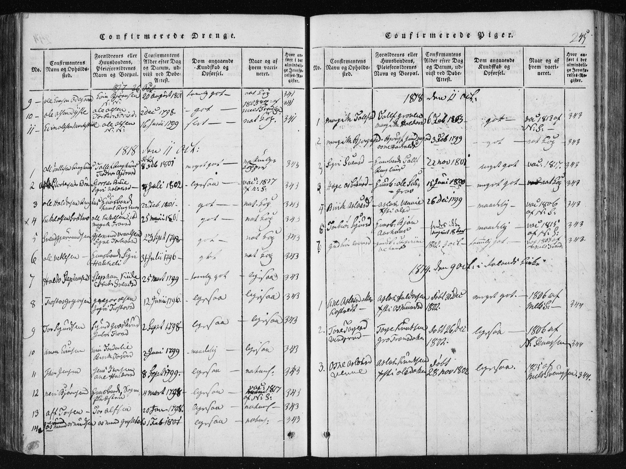 Vinje kirkebøker, AV/SAKO-A-312/F/Fa/L0003: Ministerialbok nr. I 3, 1814-1843, s. 245