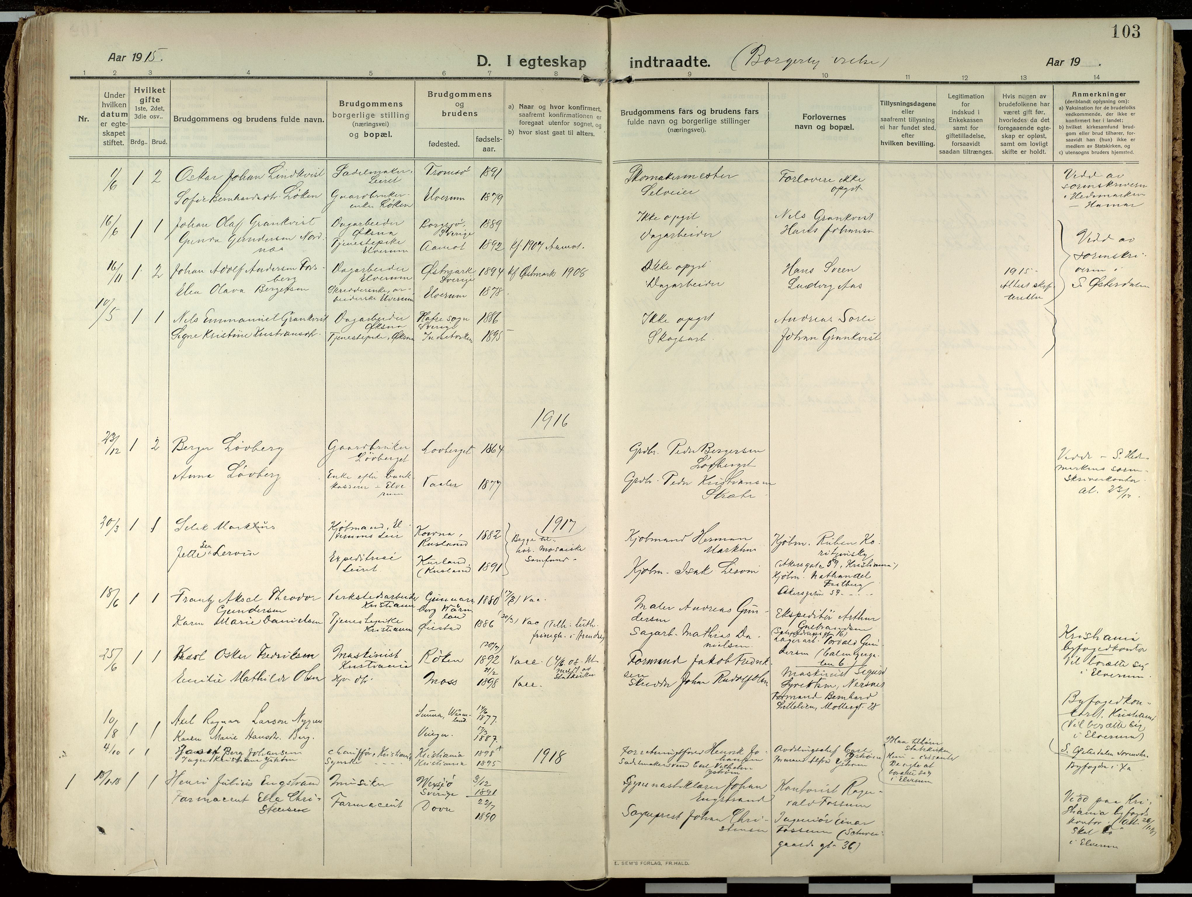 Elverum prestekontor, AV/SAH-PREST-044/H/Ha/Haa/L0021: Ministerialbok nr. 21, 1913-1928, s. 103