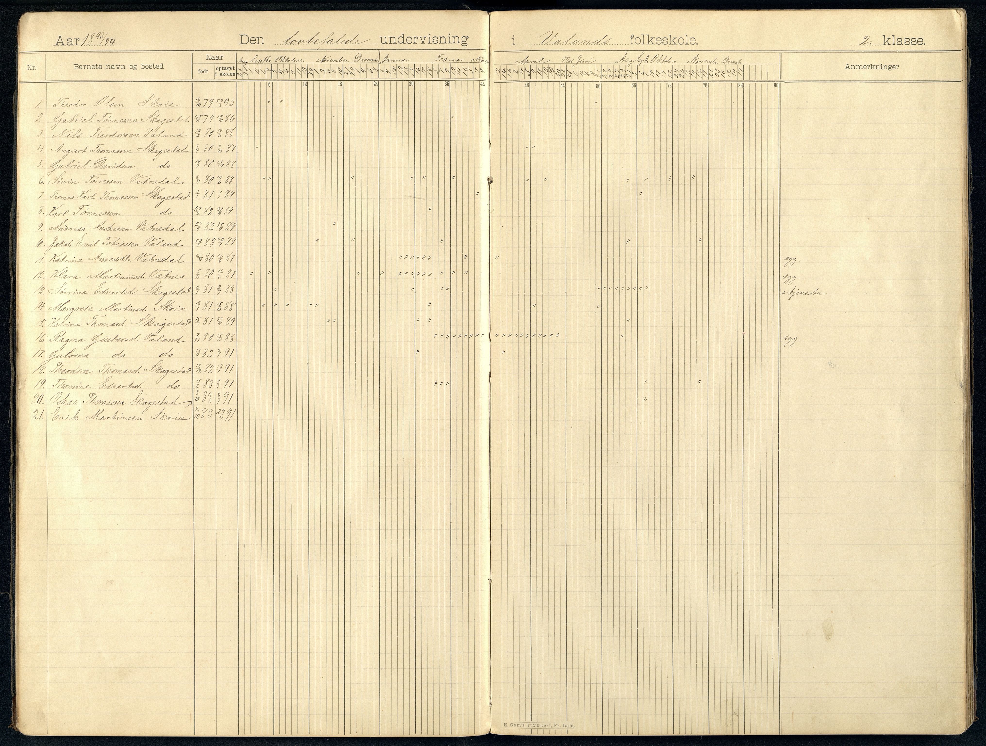 Holum kommune - Valand Skole, ARKSOR/1002HO552/I/L0003: Dagbok, 1893-1913