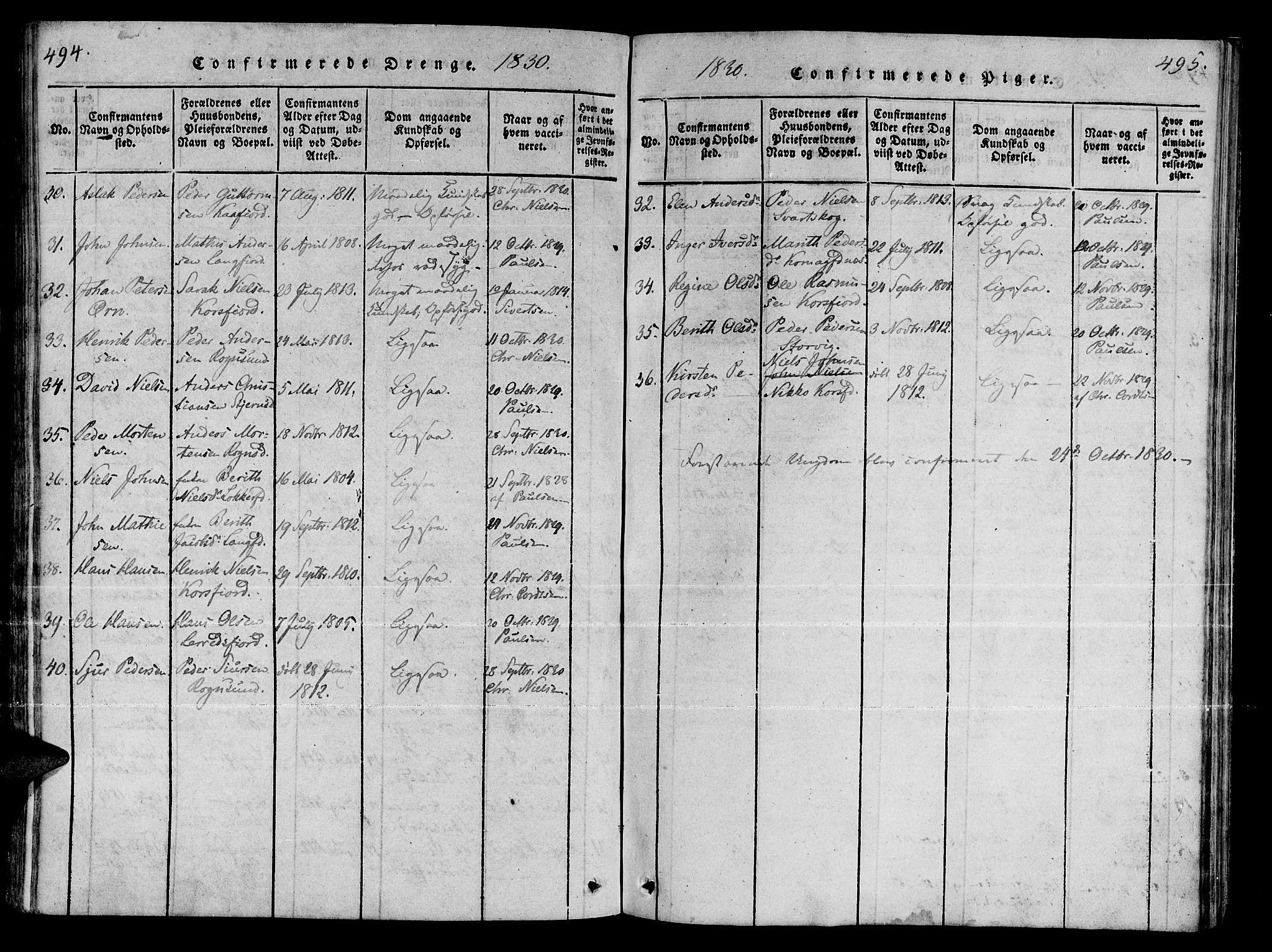 Talvik sokneprestkontor, SATØ/S-1337/H/Ha/L0008kirke: Ministerialbok nr. 8, 1821-1837, s. 494-495