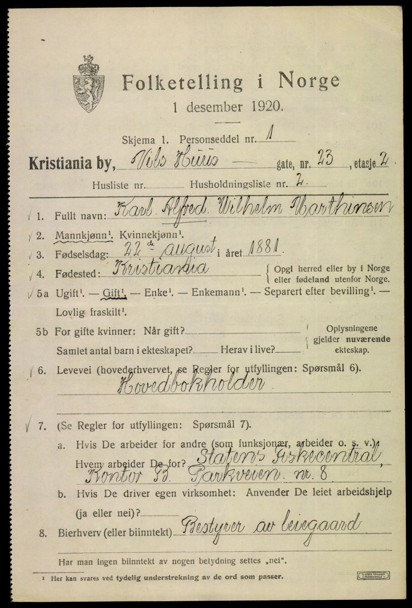 SAO, Folketelling 1920 for 0301 Kristiania kjøpstad, 1920, s. 414017