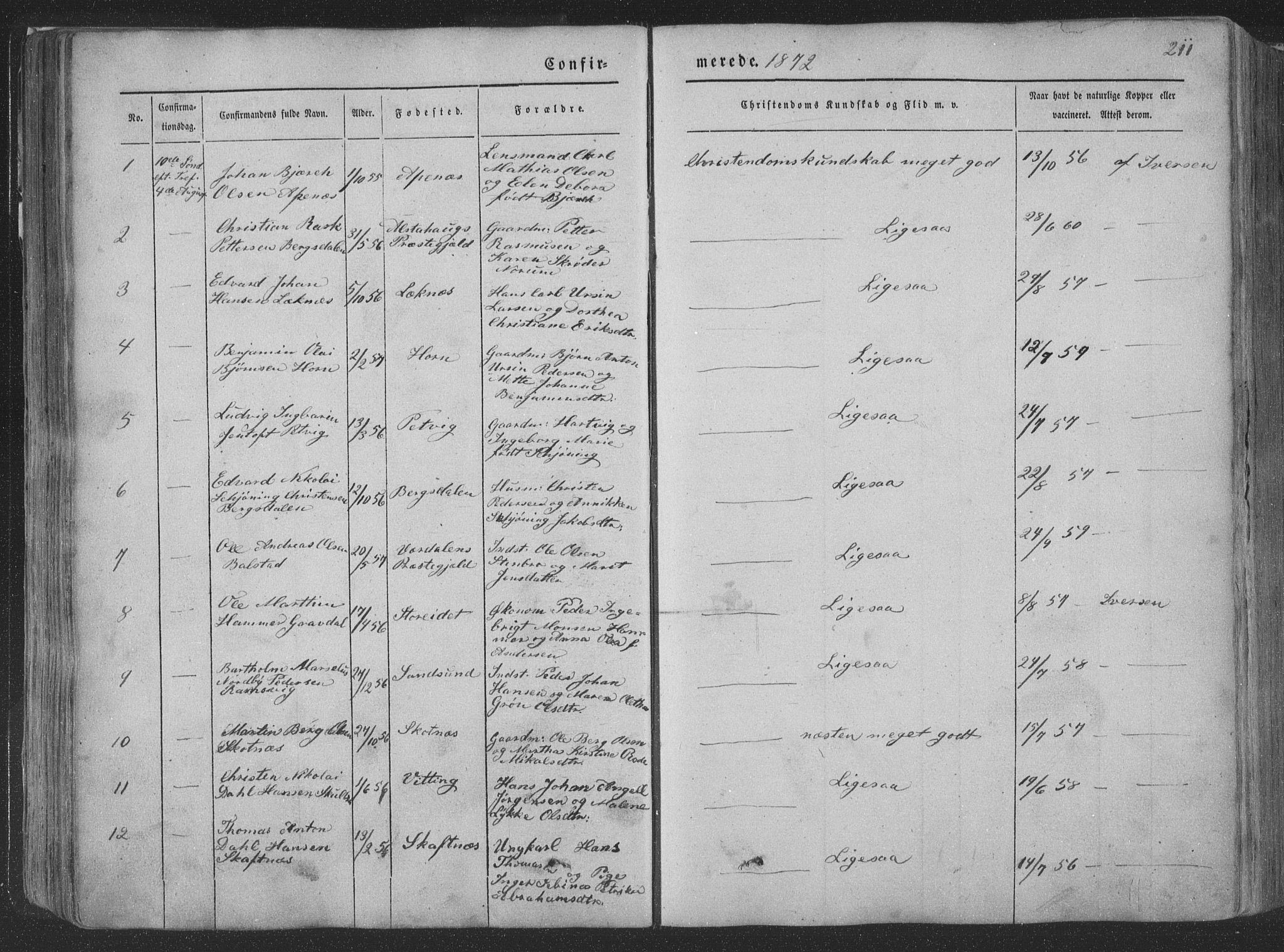 Ministerialprotokoller, klokkerbøker og fødselsregistre - Nordland, AV/SAT-A-1459/881/L1165: Klokkerbok nr. 881C02, 1854-1876, s. 211
