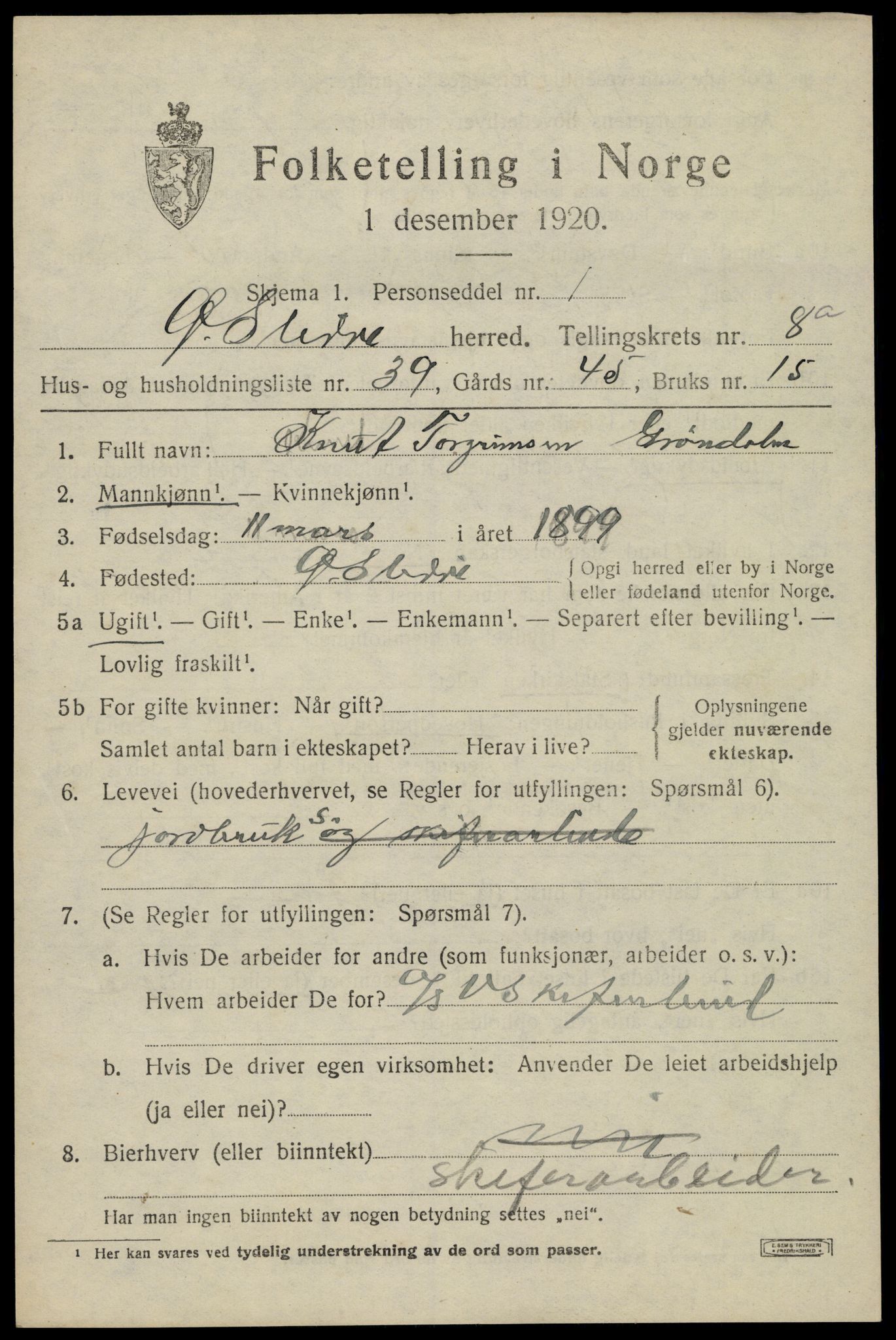 SAH, Folketelling 1920 for 0544 Øystre Slidre herred, 1920, s. 5177