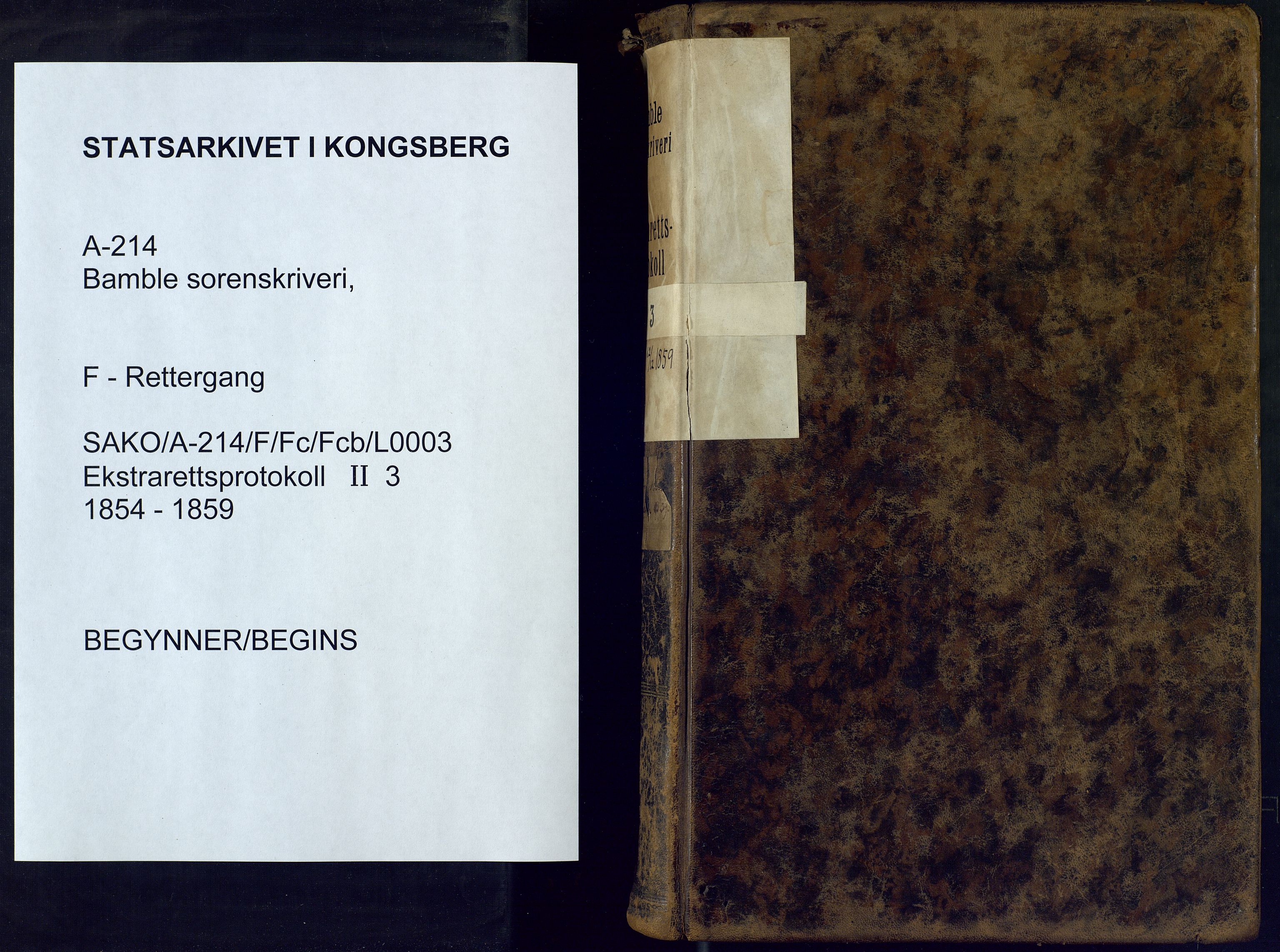 Bamble sorenskriveri, SAKO/A-214/F/Fc/Fcb/L0003: Ekstrarettprotokoll, 1854-1859
