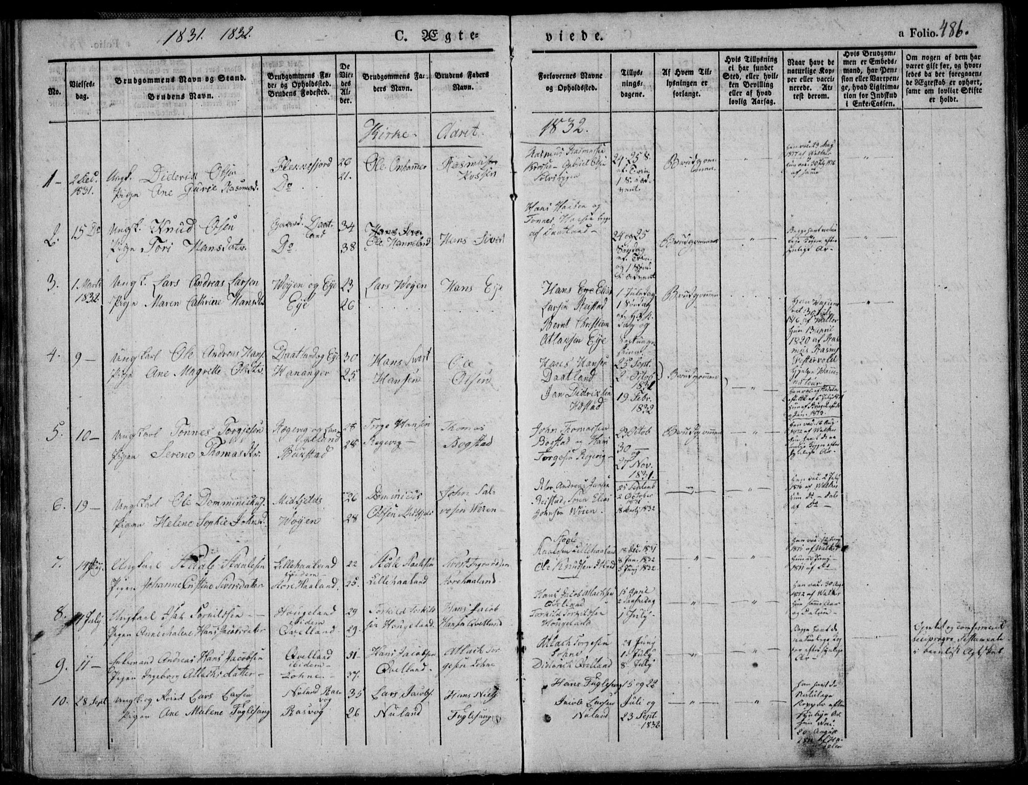 Flekkefjord sokneprestkontor, SAK/1111-0012/F/Fb/Fbb/L0002: Klokkerbok nr. B 2b, 1831-1866, s. 486