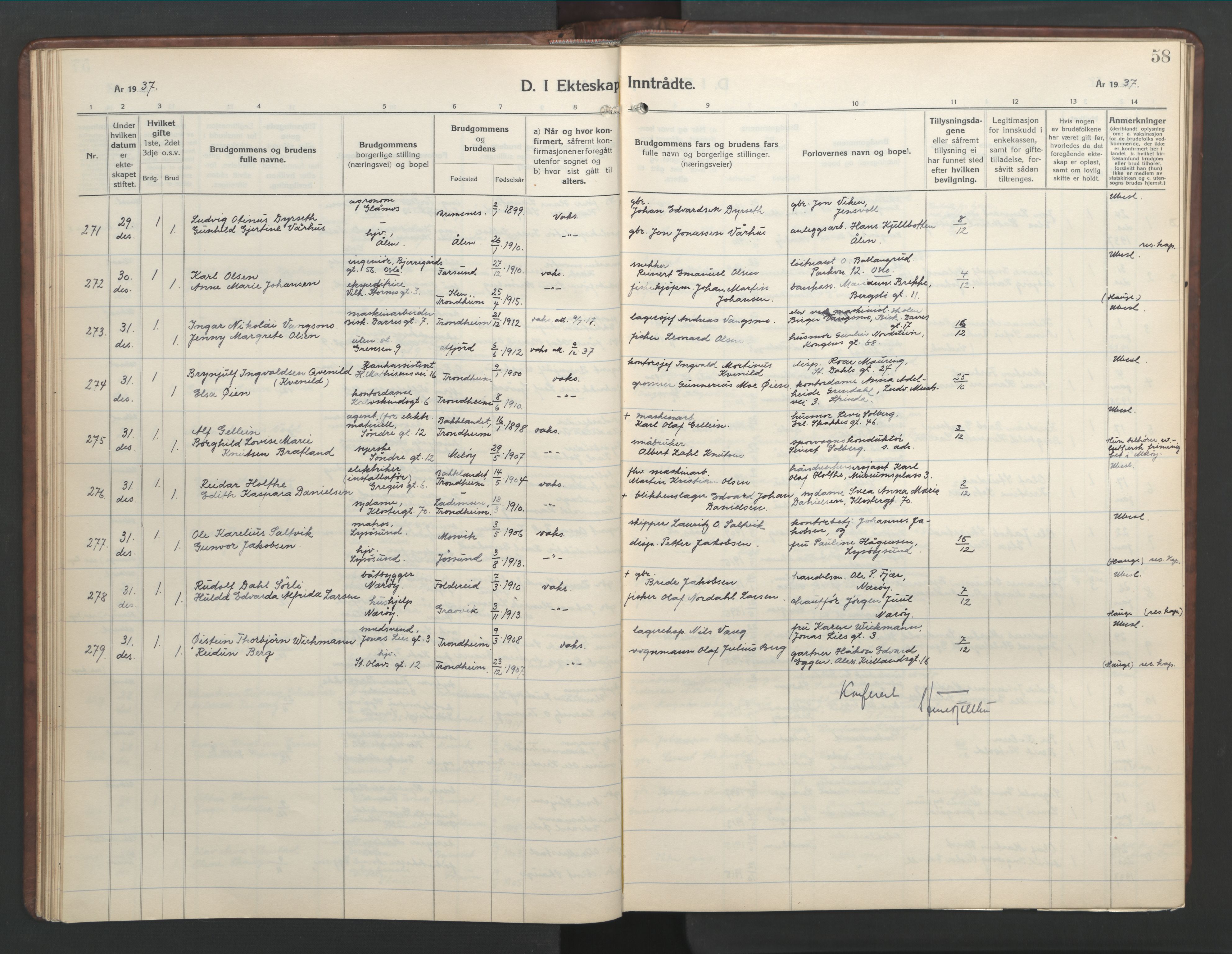 Ministerialprotokoller, klokkerbøker og fødselsregistre - Sør-Trøndelag, AV/SAT-A-1456/601/L0101: Klokkerbok nr. 601C19, 1935-1946, s. 58