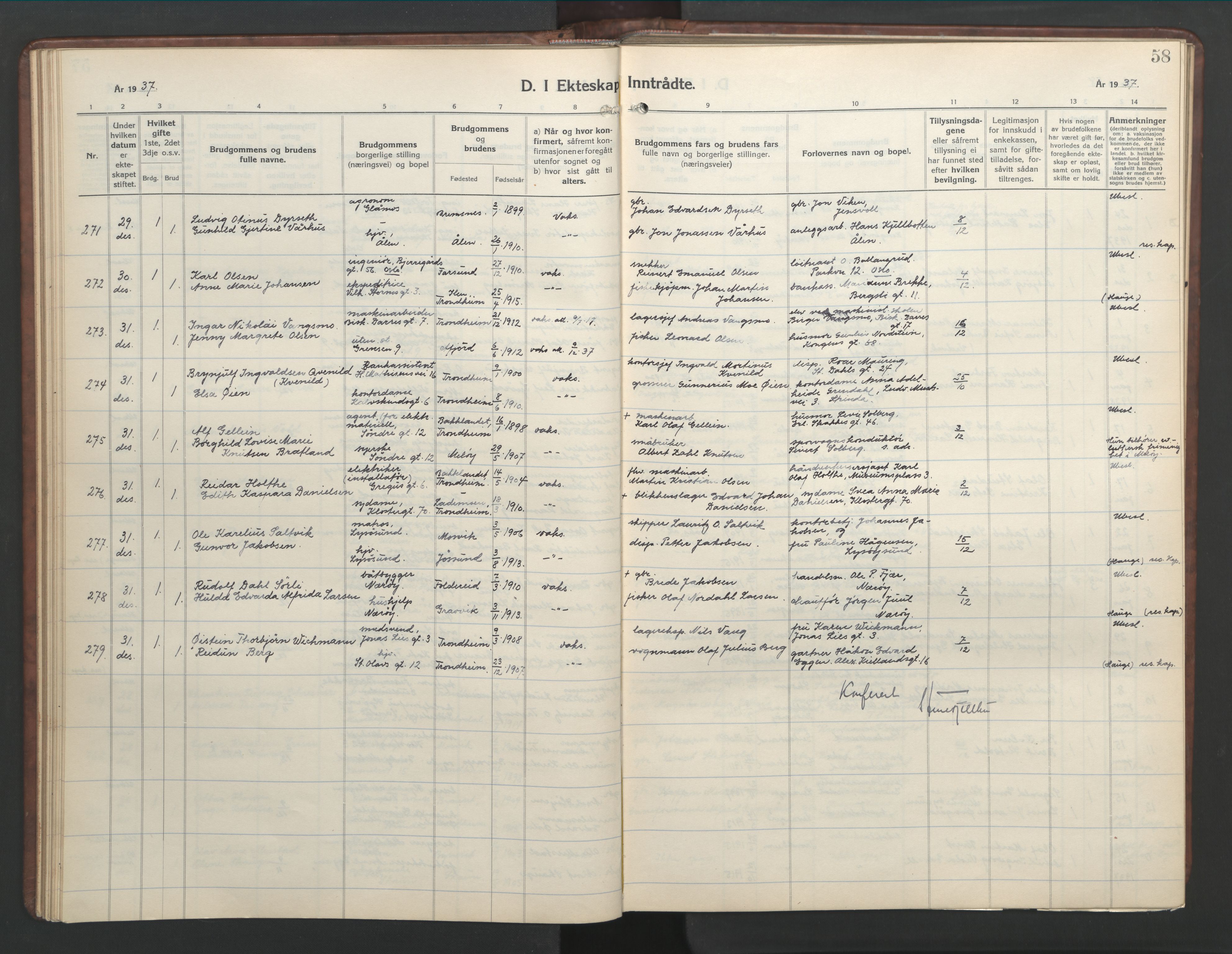 Ministerialprotokoller, klokkerbøker og fødselsregistre - Sør-Trøndelag, SAT/A-1456/601/L0101: Klokkerbok nr. 601C19, 1935-1946, s. 58