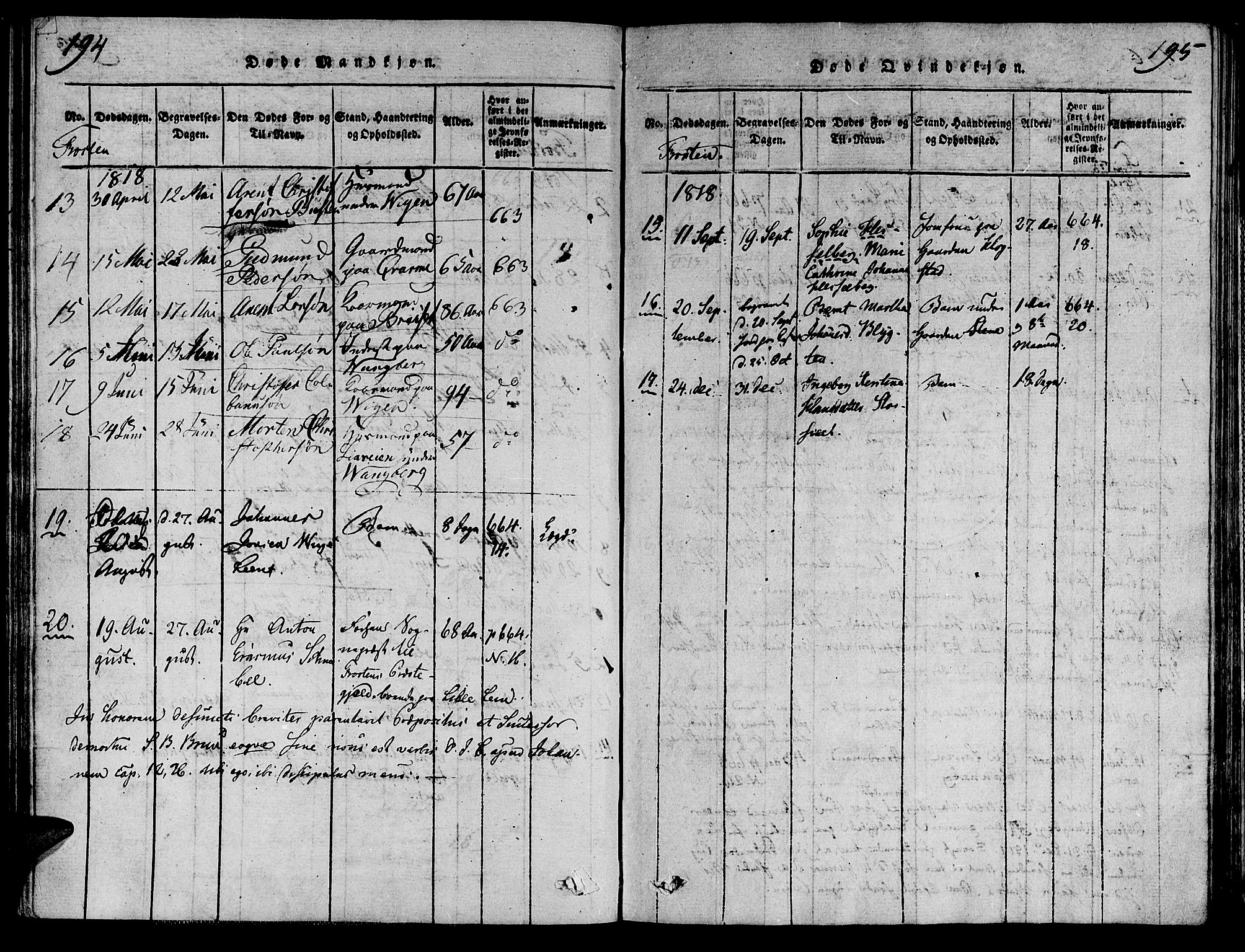 Ministerialprotokoller, klokkerbøker og fødselsregistre - Nord-Trøndelag, SAT/A-1458/713/L0112: Ministerialbok nr. 713A04 /1, 1817-1827, s. 194-195