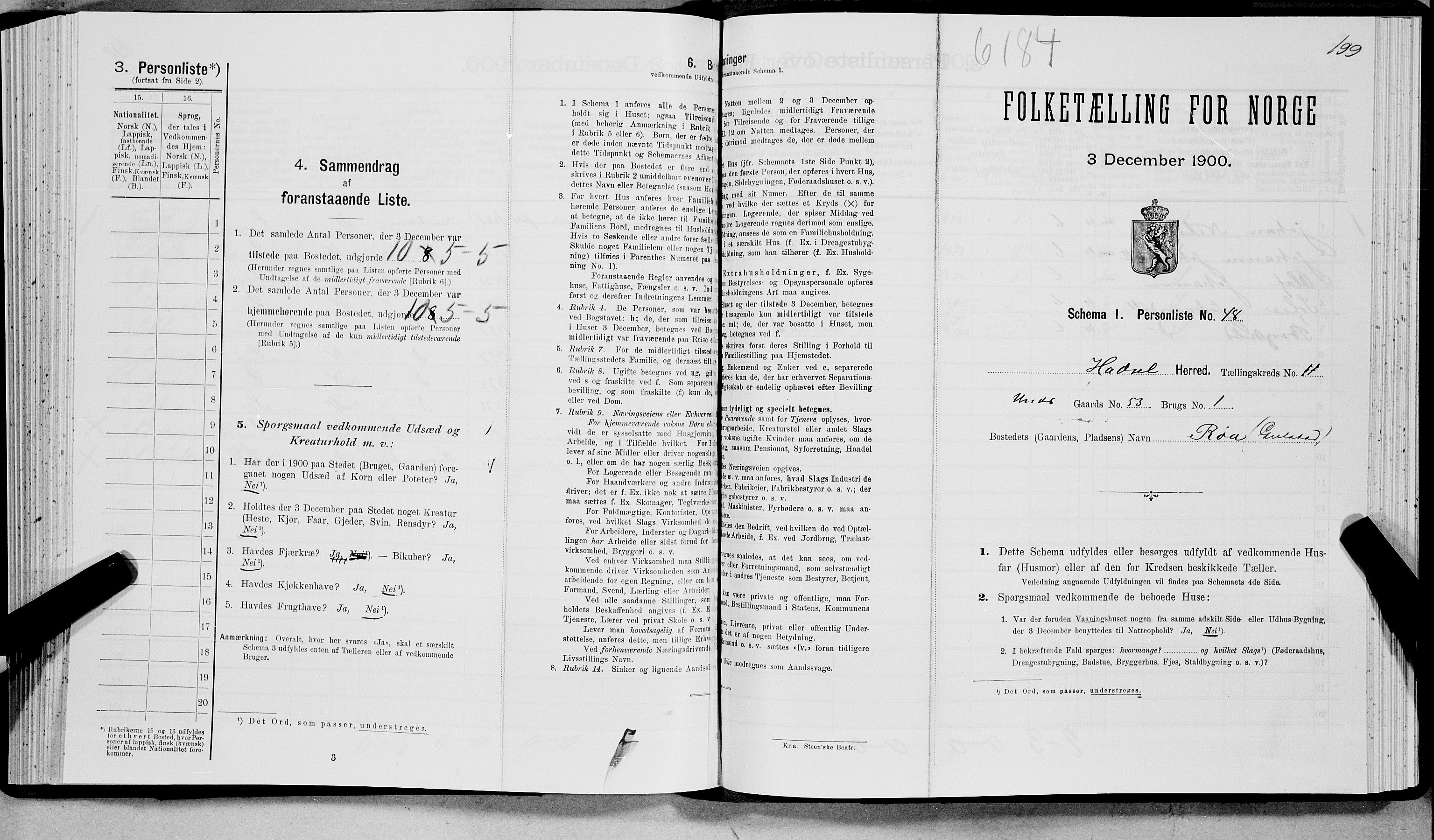 SAT, Folketelling 1900 for 1866 Hadsel herred, 1900, s. 1009
