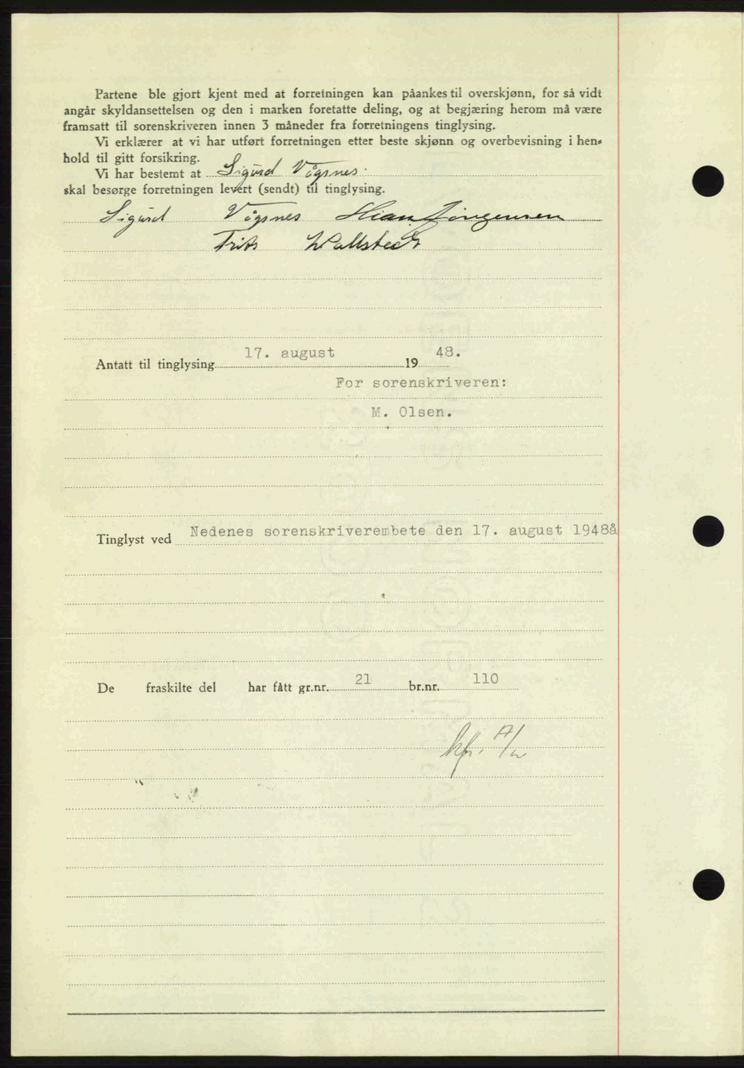 Nedenes sorenskriveri, AV/SAK-1221-0006/G/Gb/Gba/L0059: Pantebok nr. A11, 1948-1948, Dagboknr: 1156/1948