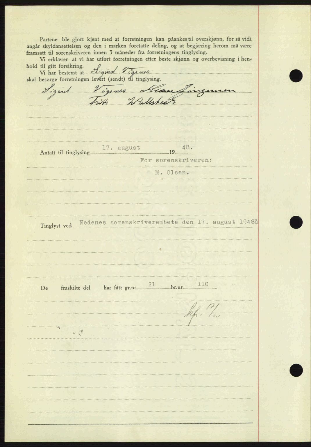 Nedenes sorenskriveri, SAK/1221-0006/G/Gb/Gba/L0059: Pantebok nr. A11, 1948-1948, Dagboknr: 1156/1948