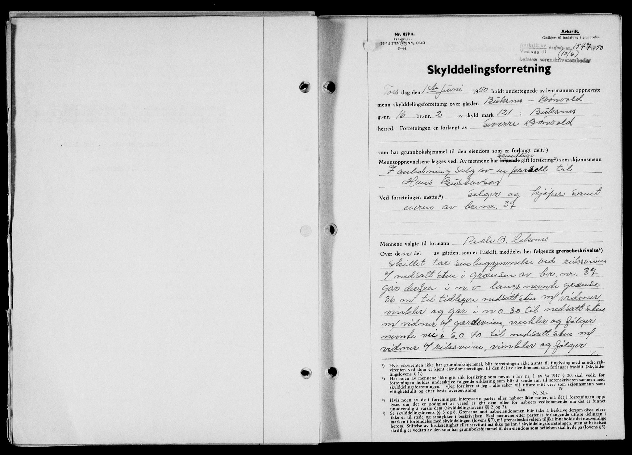 Lofoten sorenskriveri, SAT/A-0017/1/2/2C/L0023a: Pantebok nr. 23a, 1950-1950, Dagboknr: 1547/1950