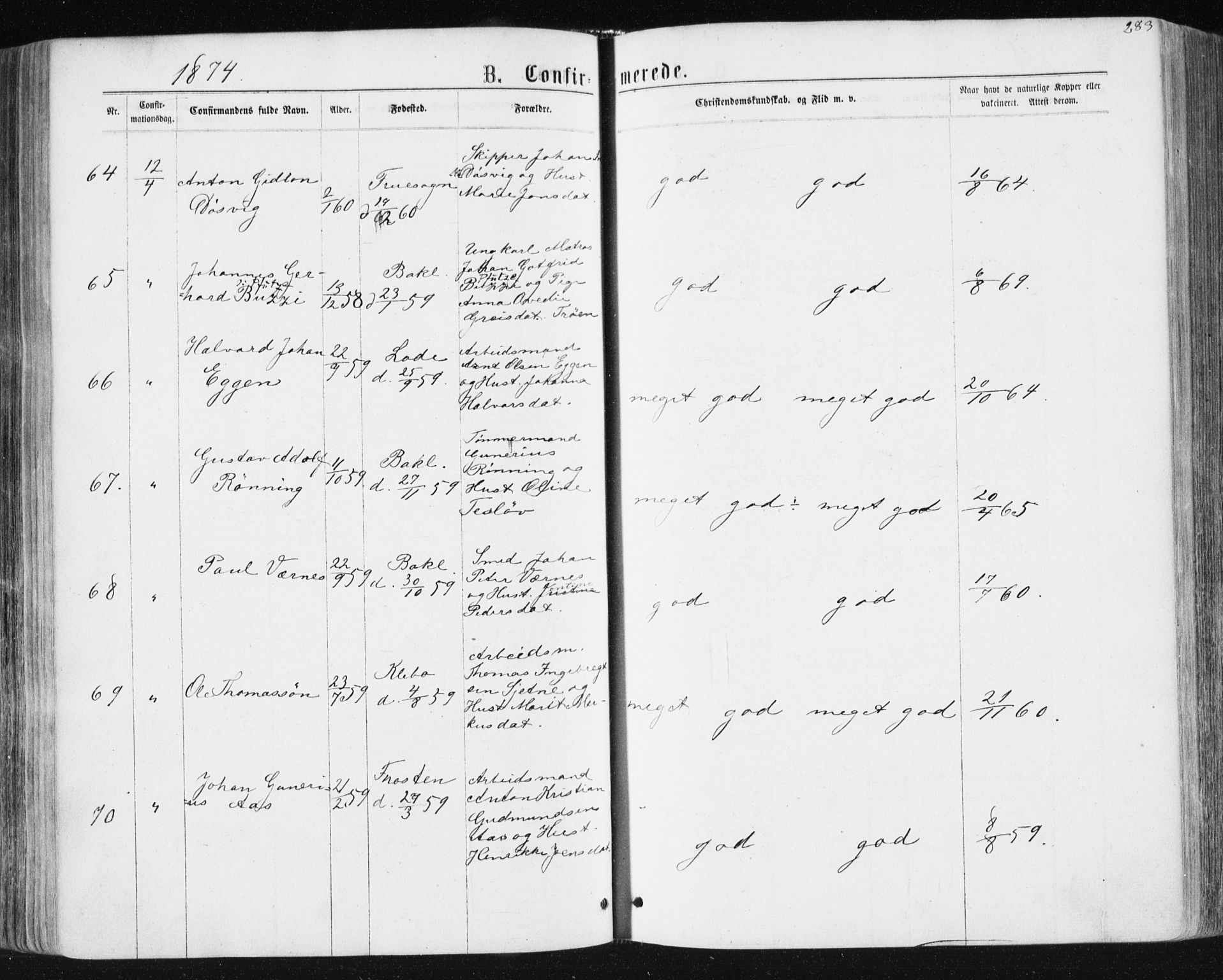 Ministerialprotokoller, klokkerbøker og fødselsregistre - Sør-Trøndelag, AV/SAT-A-1456/604/L0186: Ministerialbok nr. 604A07, 1866-1877, s. 283