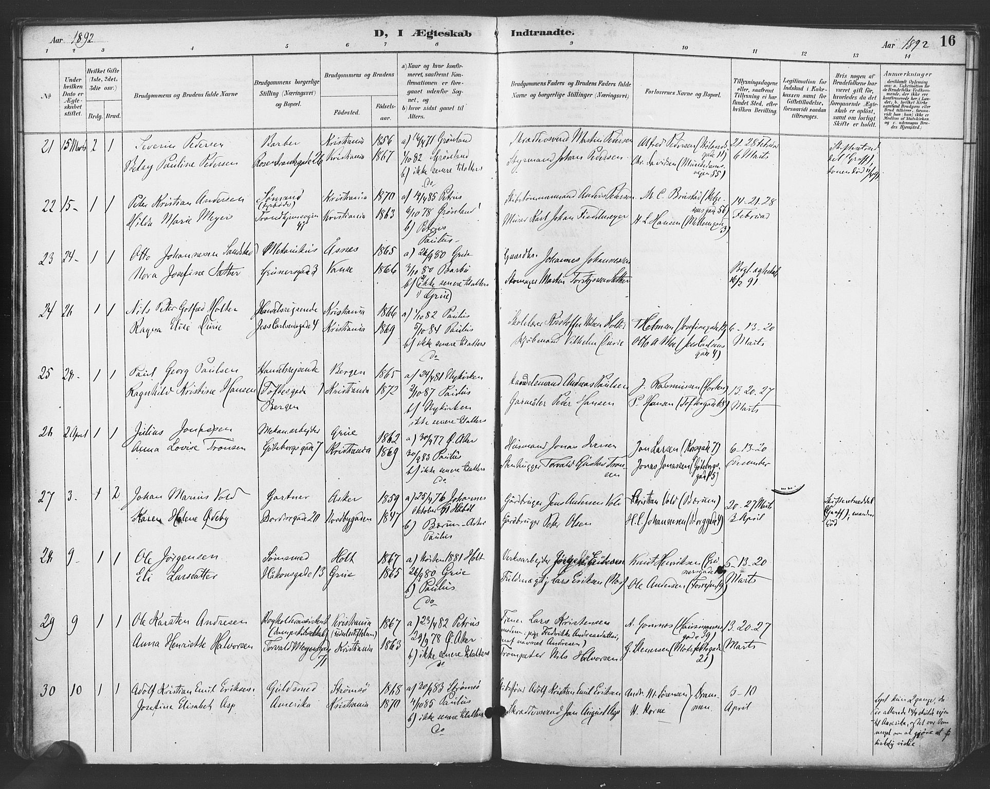 Paulus prestekontor Kirkebøker, AV/SAO-A-10871/F/Fa/L0009: Ministerialbok nr. 9, 1891-1901, s. 16