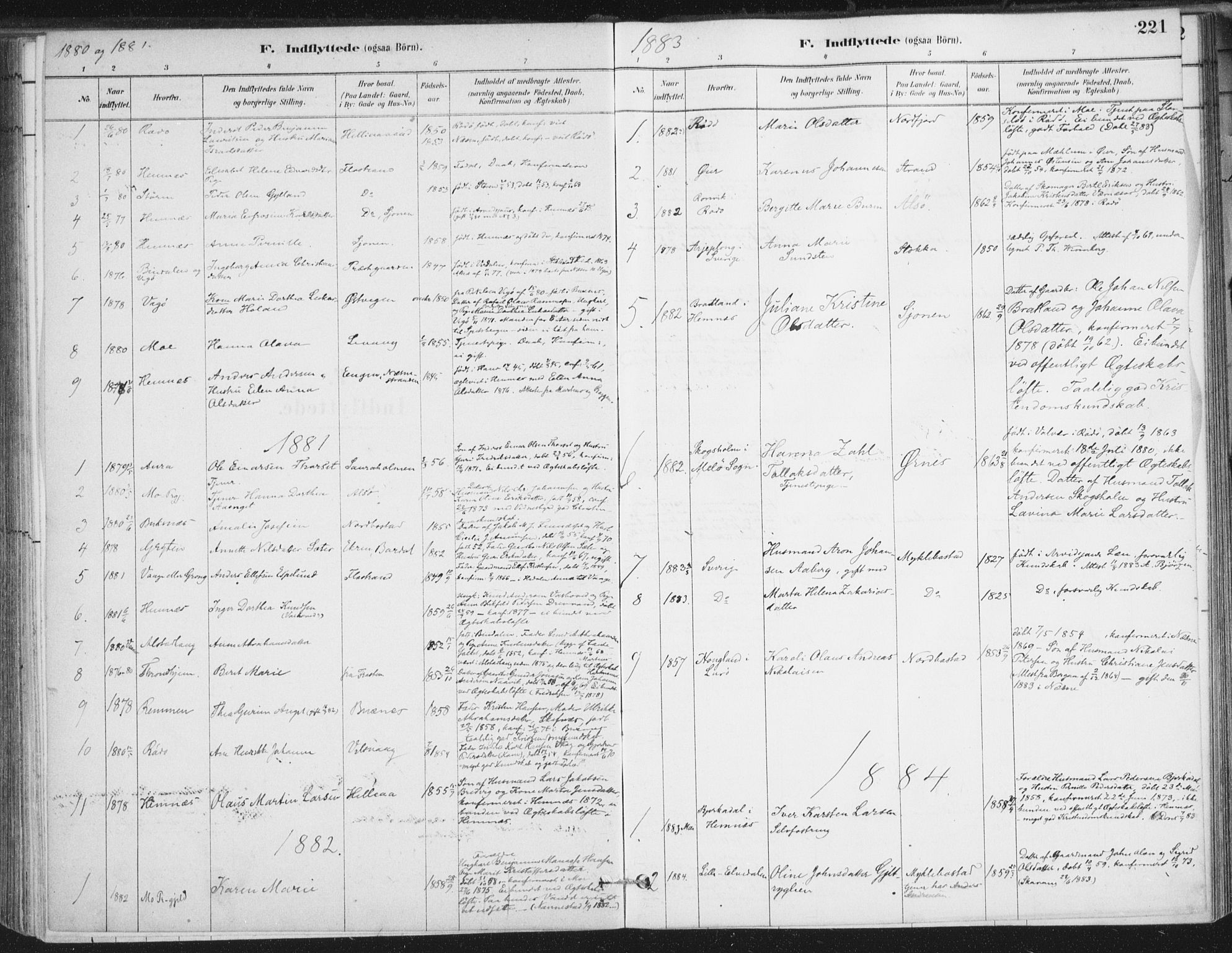 Ministerialprotokoller, klokkerbøker og fødselsregistre - Nordland, SAT/A-1459/838/L0553: Ministerialbok nr. 838A11, 1880-1910, s. 221