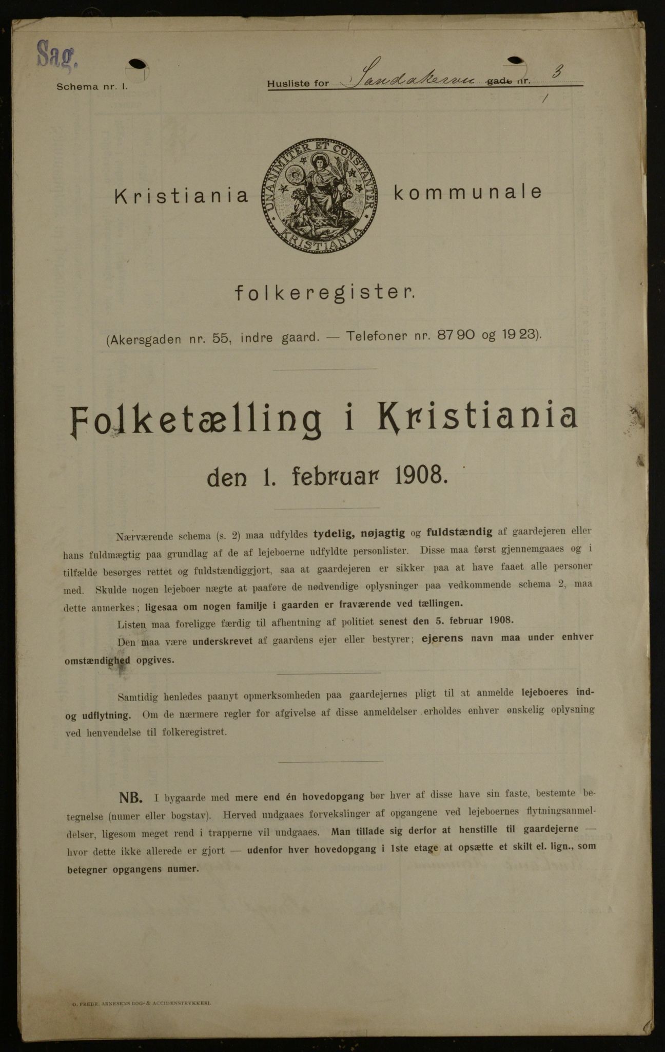 OBA, Kommunal folketelling 1.2.1908 for Kristiania kjøpstad, 1908, s. 78101