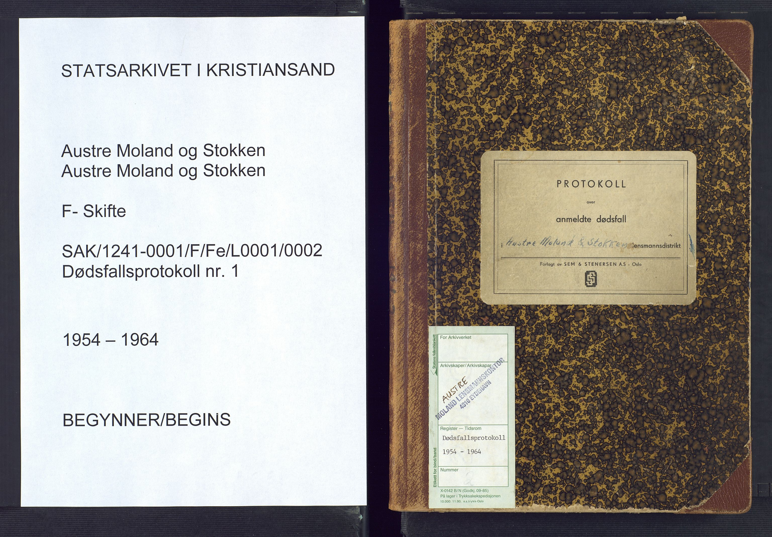 Austre Moland og Stokken lensmannskontor, AV/SAK-1241-0001/F/Fe/L0001/0002: Dødsfall / Dødsfallprotokoll, 1954-1964