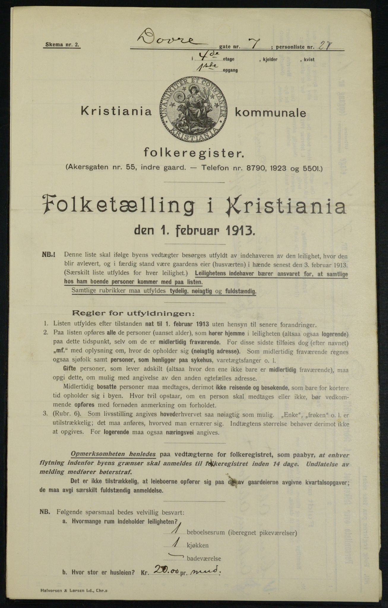 OBA, Kommunal folketelling 1.2.1913 for Kristiania, 1913, s. 16287