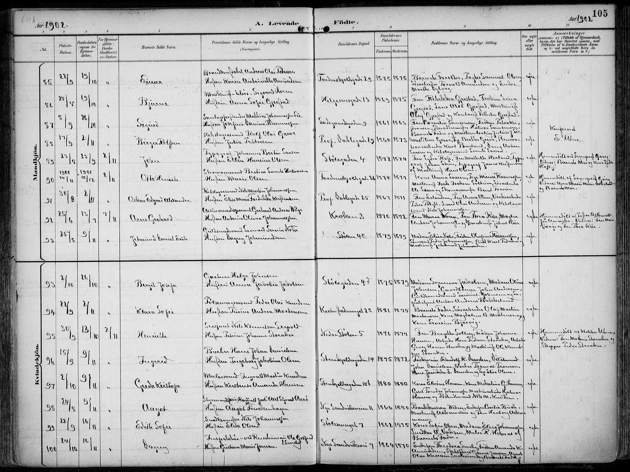 Mariakirken Sokneprestembete, AV/SAB-A-76901/H/Hab/L0005: Klokkerbok nr. A 5, 1893-1913, s. 105