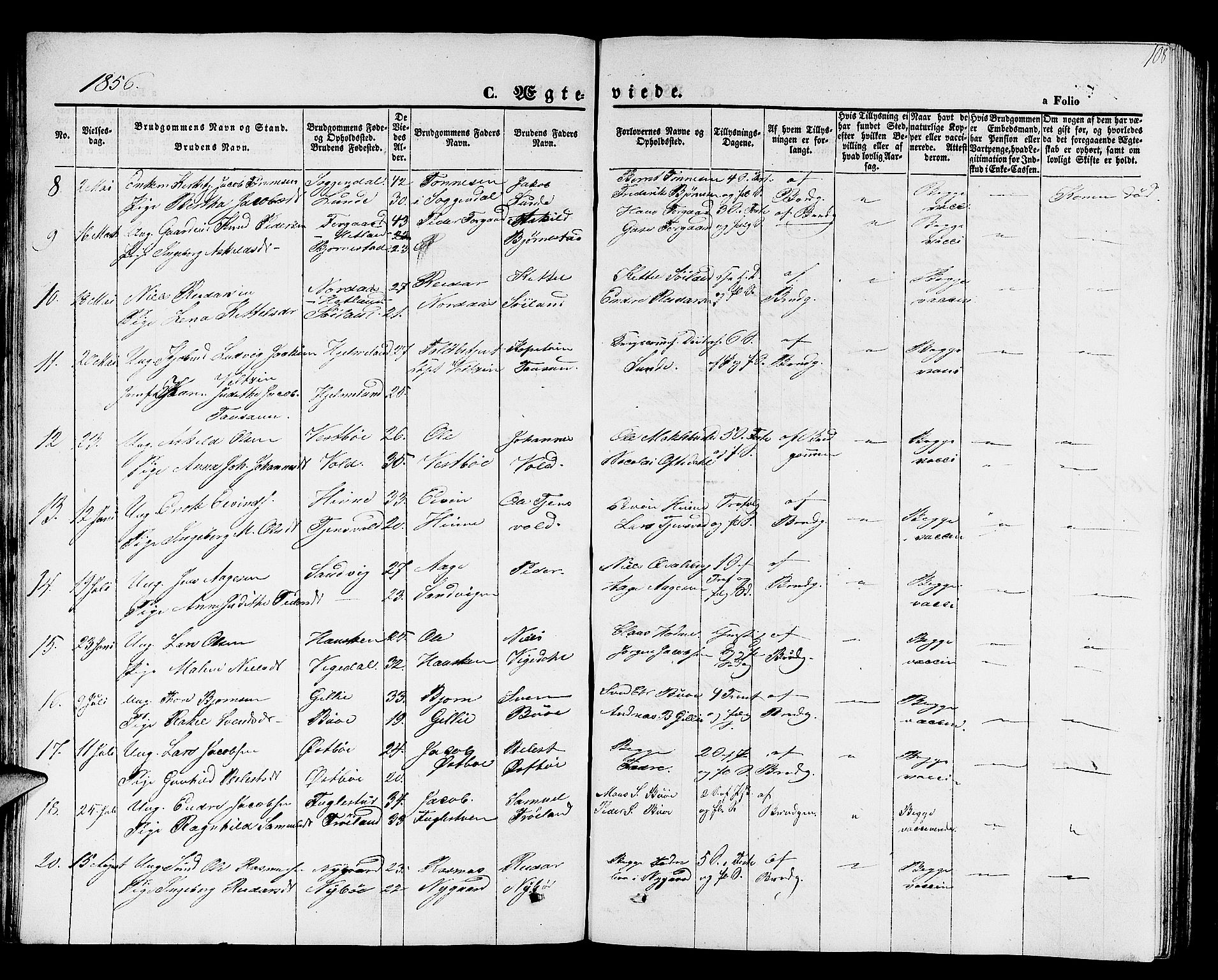 Hetland sokneprestkontor, AV/SAST-A-101826/30/30BB/L0001: Klokkerbok nr. B 1, 1850-1868, s. 108