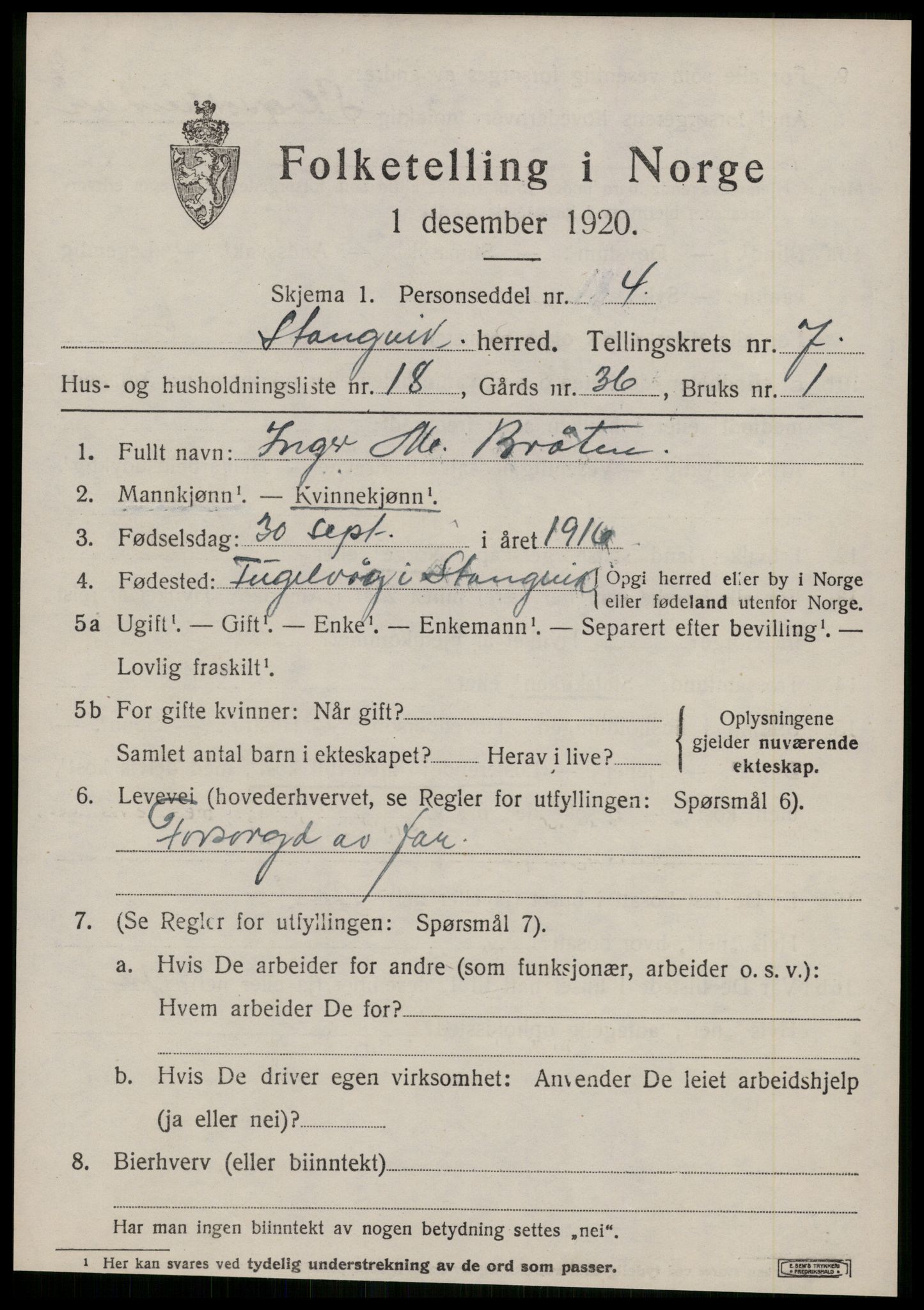 SAT, Folketelling 1920 for 1564 Stangvik herred, 1920, s. 4536