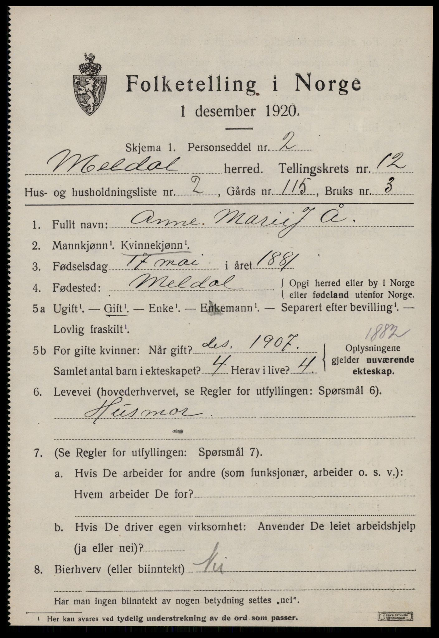 SAT, Folketelling 1920 for 1636 Meldal herred, 1920, s. 9151