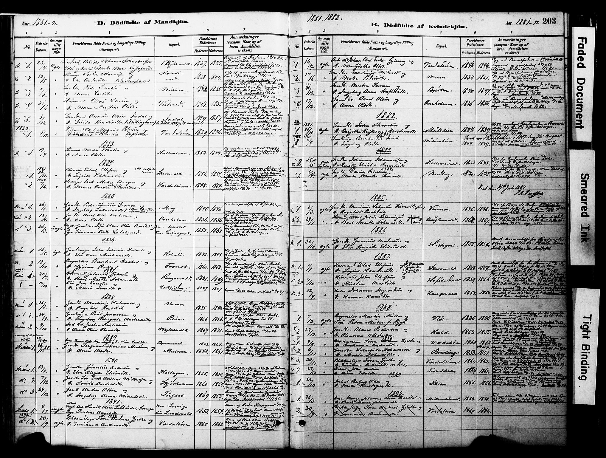 Ministerialprotokoller, klokkerbøker og fødselsregistre - Nord-Trøndelag, AV/SAT-A-1458/723/L0244: Ministerialbok nr. 723A13, 1881-1899, s. 203
