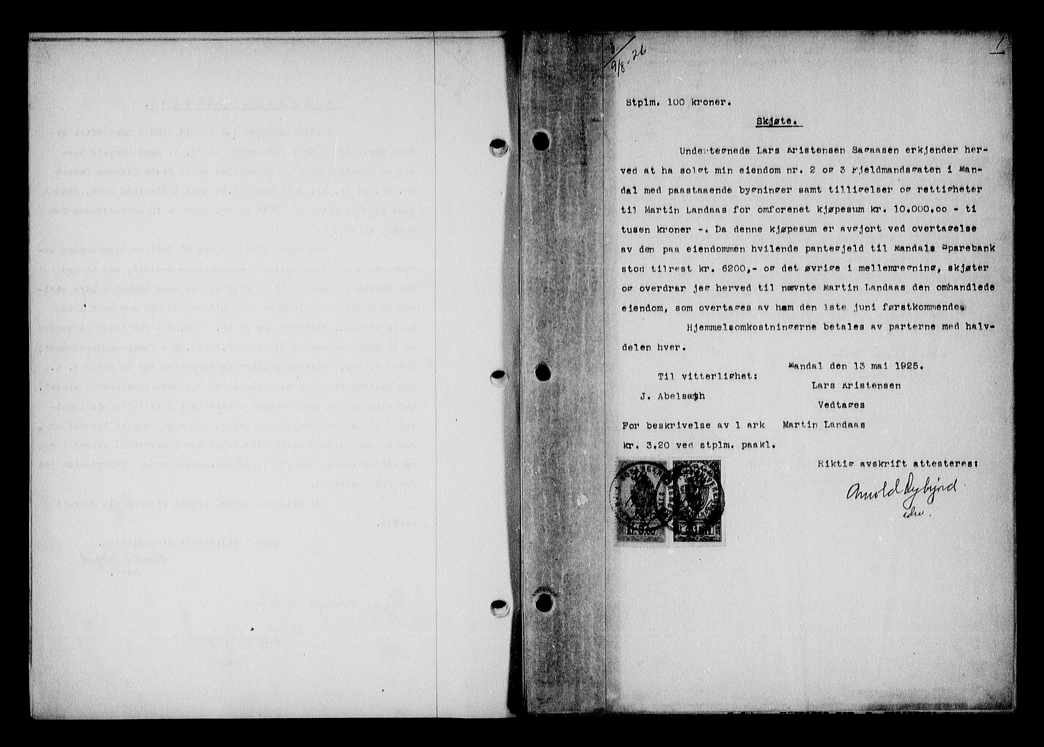 Mandal sorenskriveri, SAK/1221-0005/001/G/Gb/Gba/L0064: Pantebok nr. A-1, 1926-1928, Tingl.dato: 09.08.1926