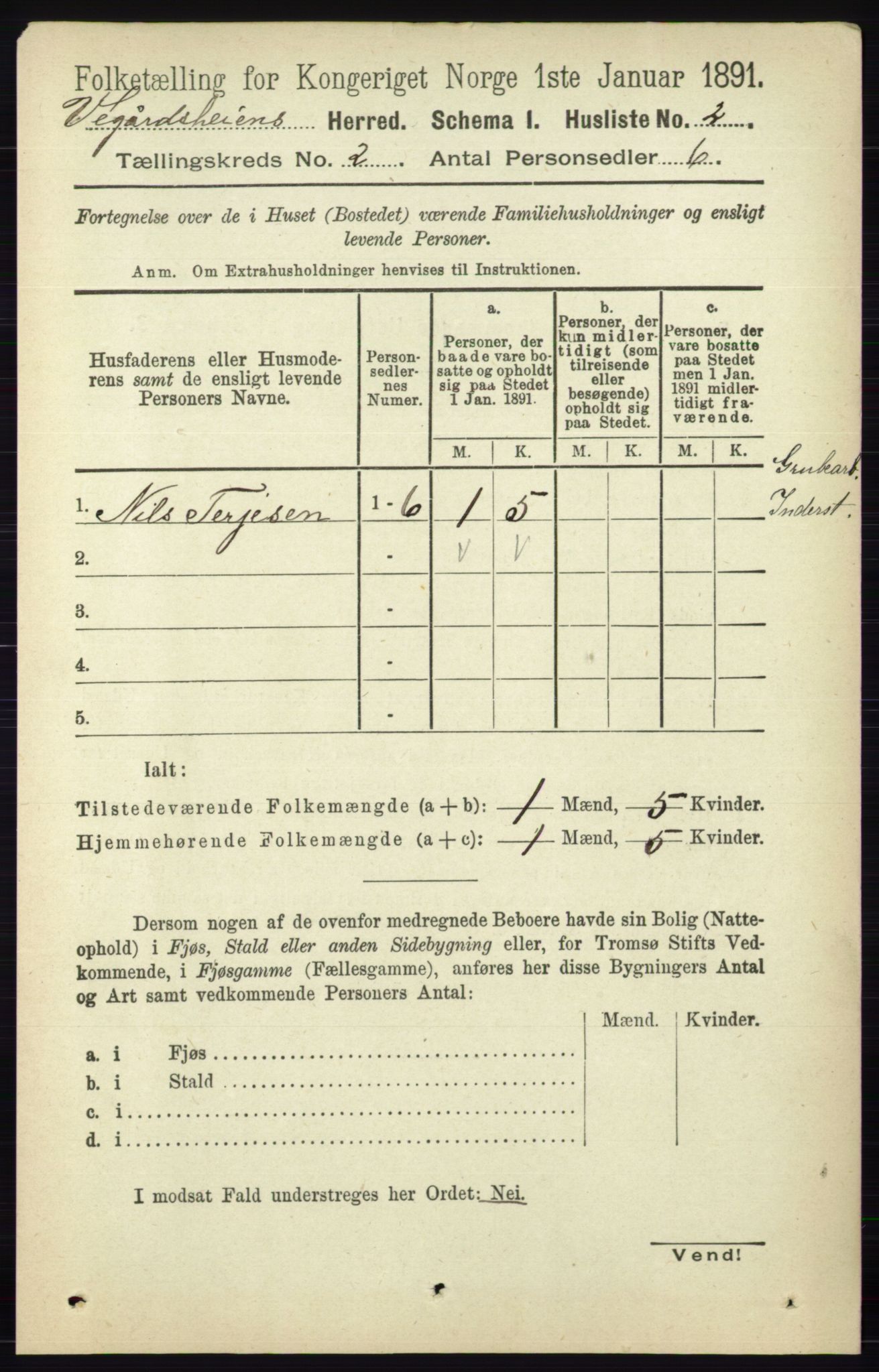 RA, Folketelling 1891 for 0912 Vegårshei herred, 1891, s. 324