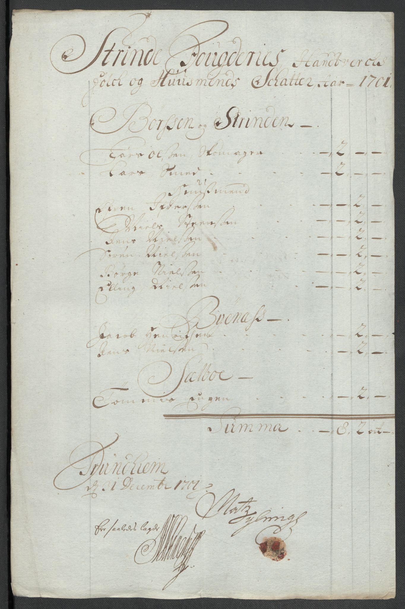 Rentekammeret inntil 1814, Reviderte regnskaper, Fogderegnskap, RA/EA-4092/R61/L4108: Fogderegnskap Strinda og Selbu, 1701-1703, s. 54