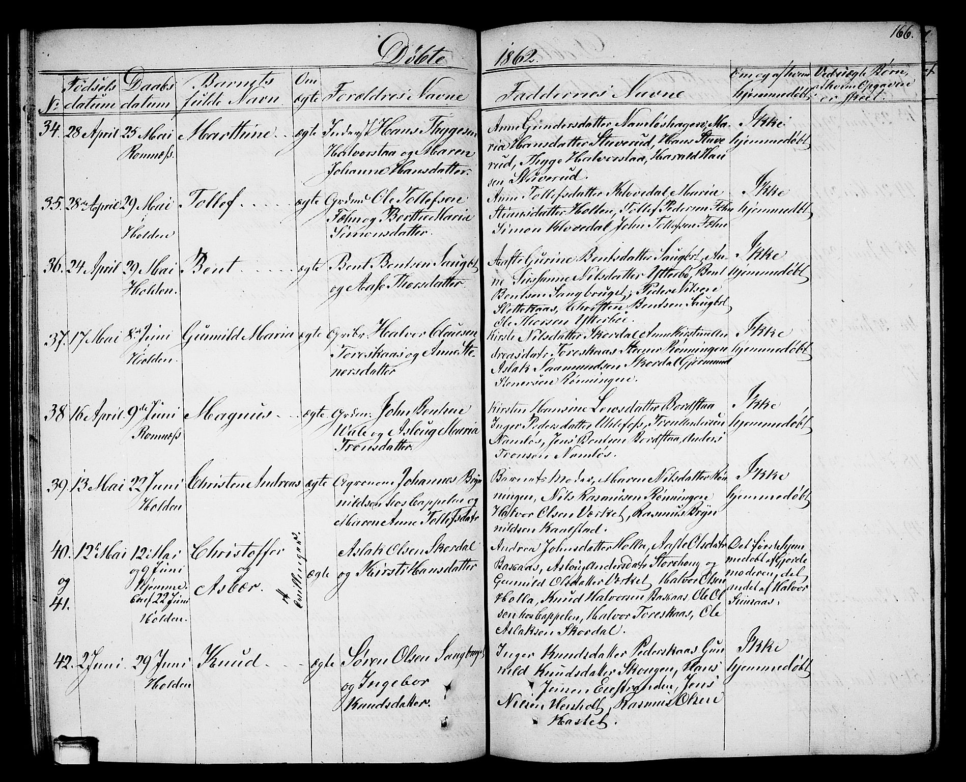 Holla kirkebøker, AV/SAKO-A-272/G/Ga/L0003: Klokkerbok nr. I 3, 1849-1866, s. 166