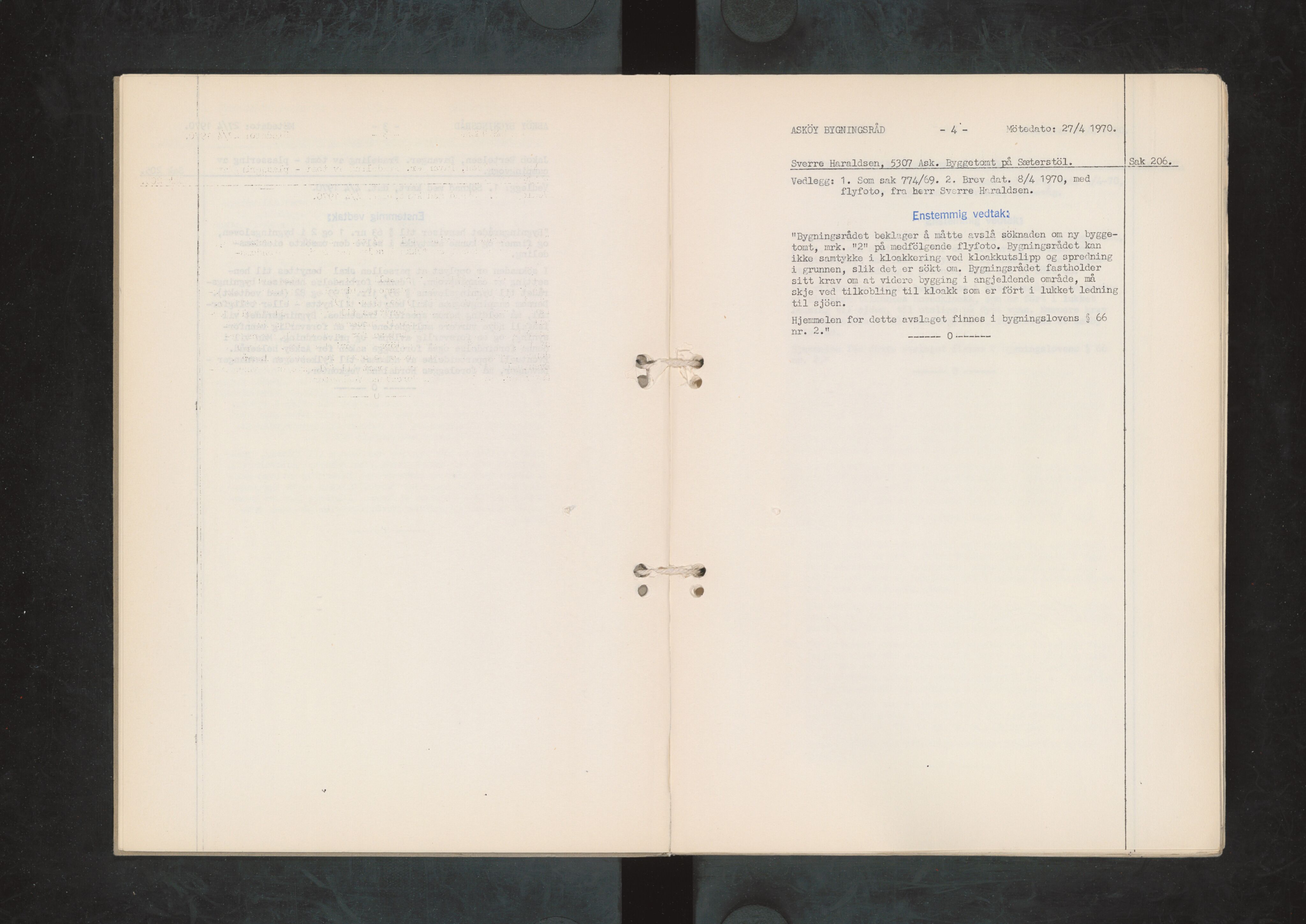 Askøy kommune. Bygningsrådet, IKAH/1247-511/A/Aa/L0009: Møtebok Askøy bygningsråd, 1970