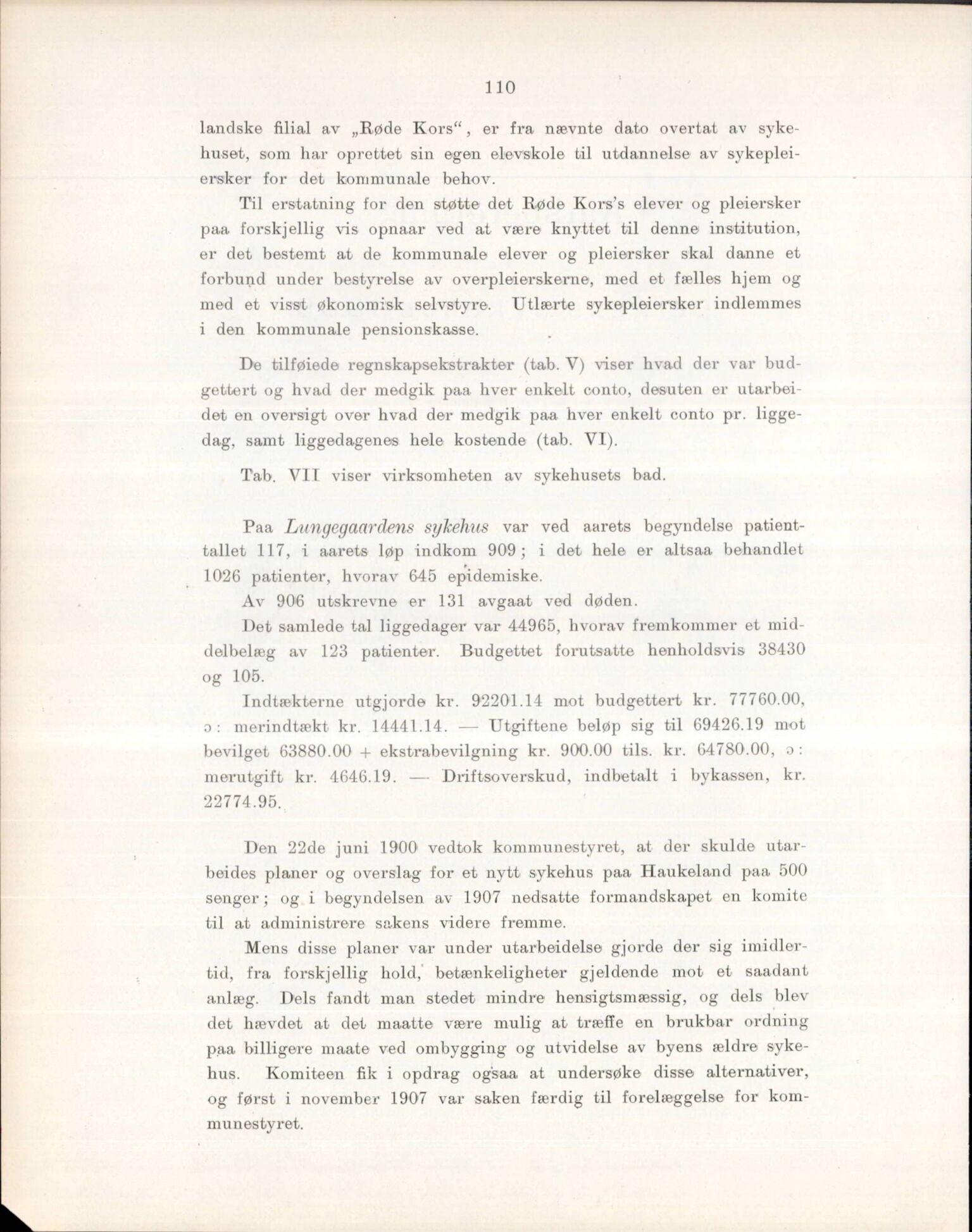 Haukeland Sykehus, Direktøren, BBA/A-2050.04/Æa/L0001: Årsberetninger 1906-1914, 1906-1914, s. 44