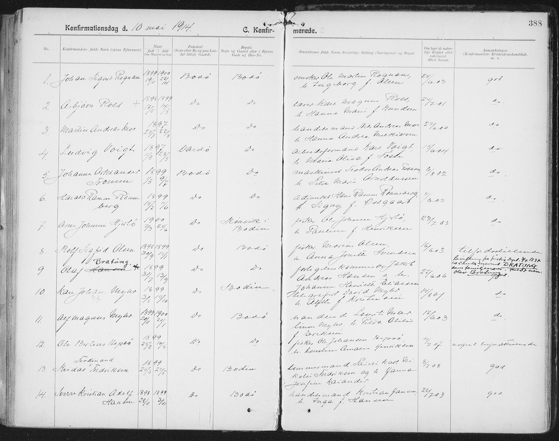 Ministerialprotokoller, klokkerbøker og fødselsregistre - Nordland, AV/SAT-A-1459/801/L0011: Ministerialbok nr. 801A11, 1900-1916, s. 388