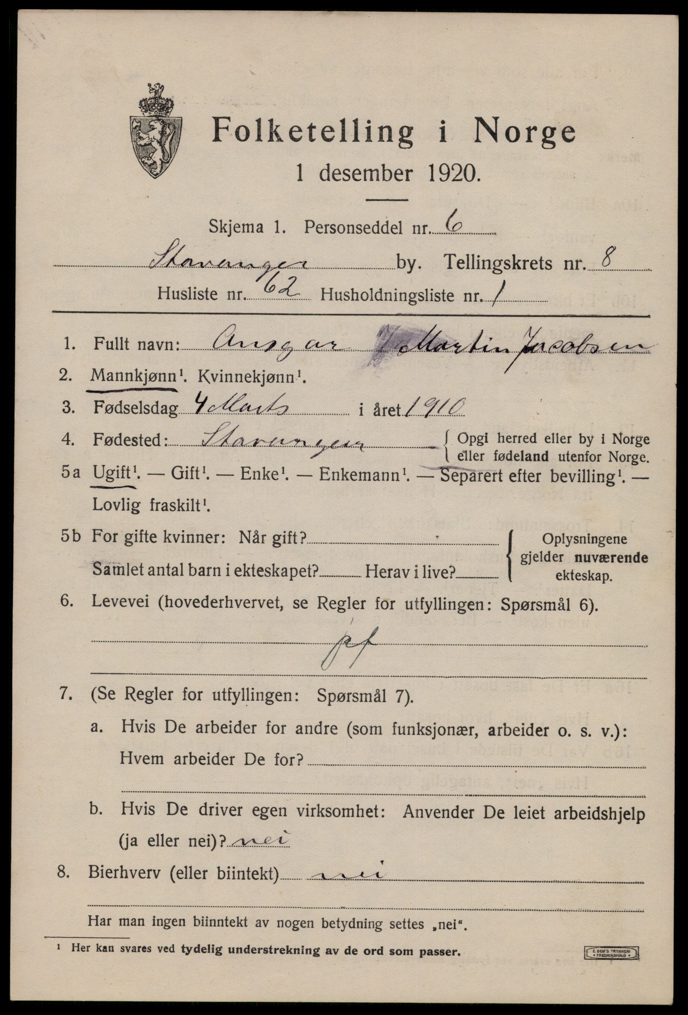 SAST, Folketelling 1920 for 1103 Stavanger kjøpstad, 1920, s. 48274