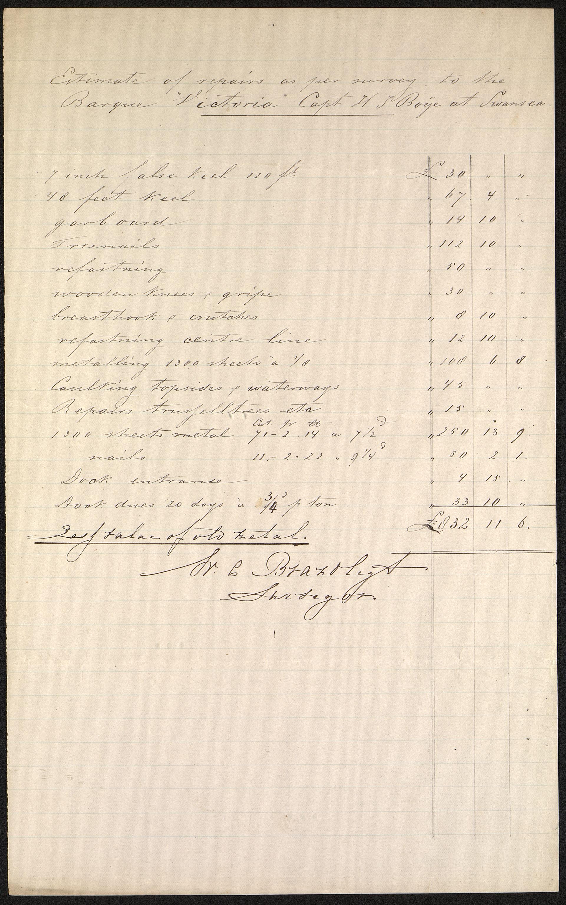 Pa 63 - Østlandske skibsassuranceforening, VEMU/A-1079/G/Ga/L0002/0010: Havaridokumenter / Victoria, 1869