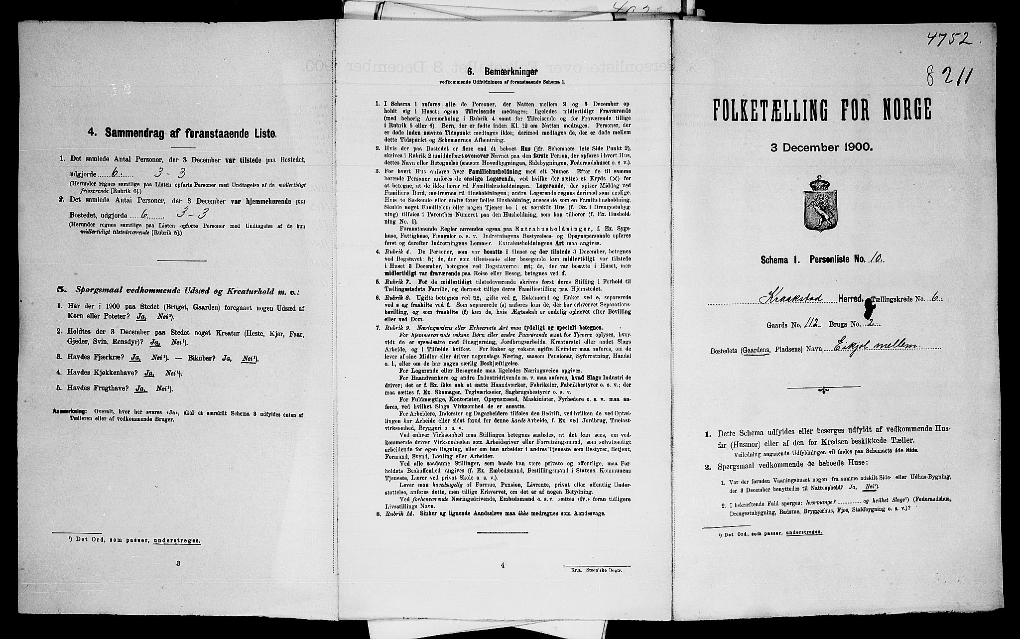 SAO, Folketelling 1900 for 0212 Kråkstad herred, 1900
