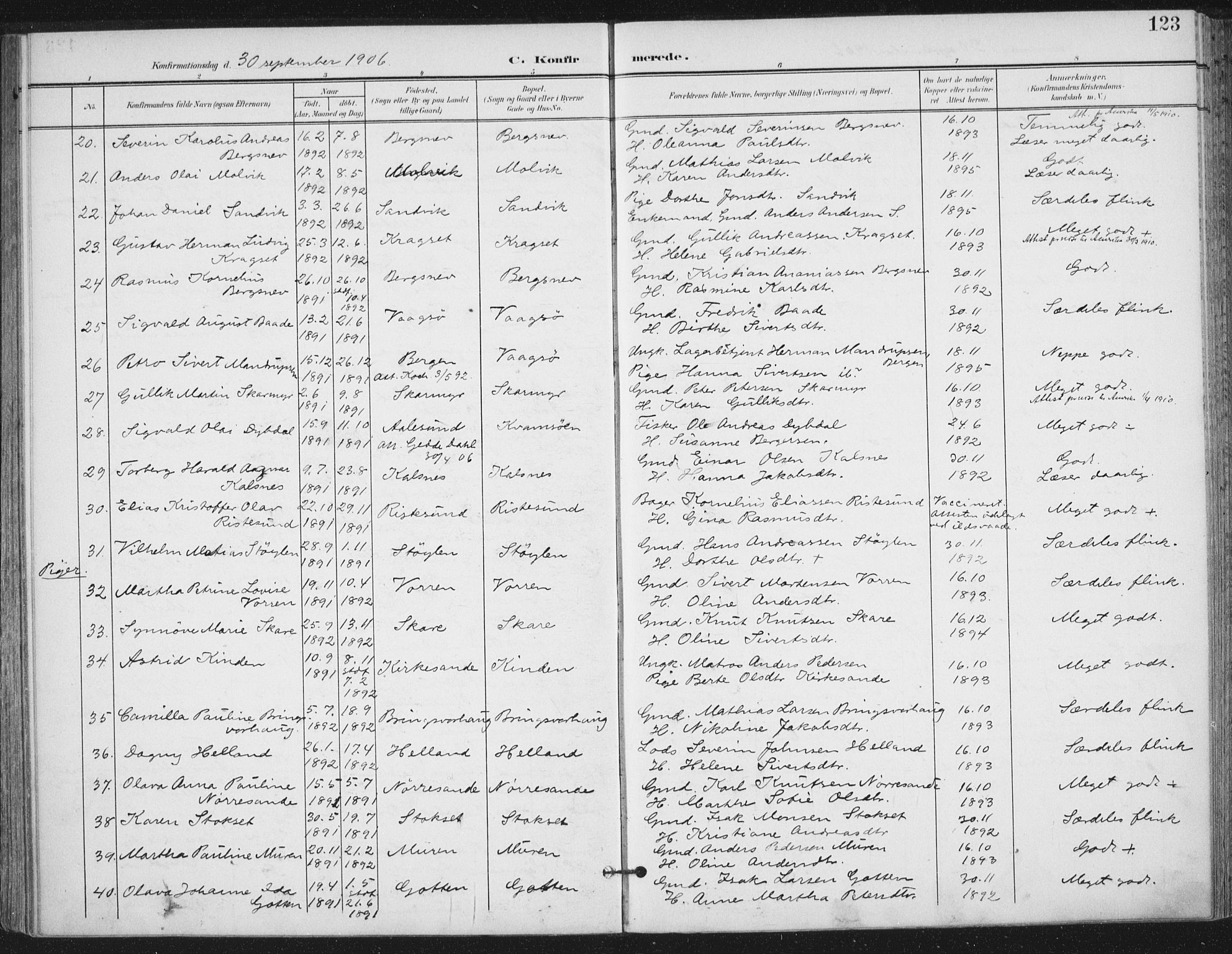 Ministerialprotokoller, klokkerbøker og fødselsregistre - Møre og Romsdal, SAT/A-1454/503/L0038: Ministerialbok nr. 503A06, 1901-1917, s. 123