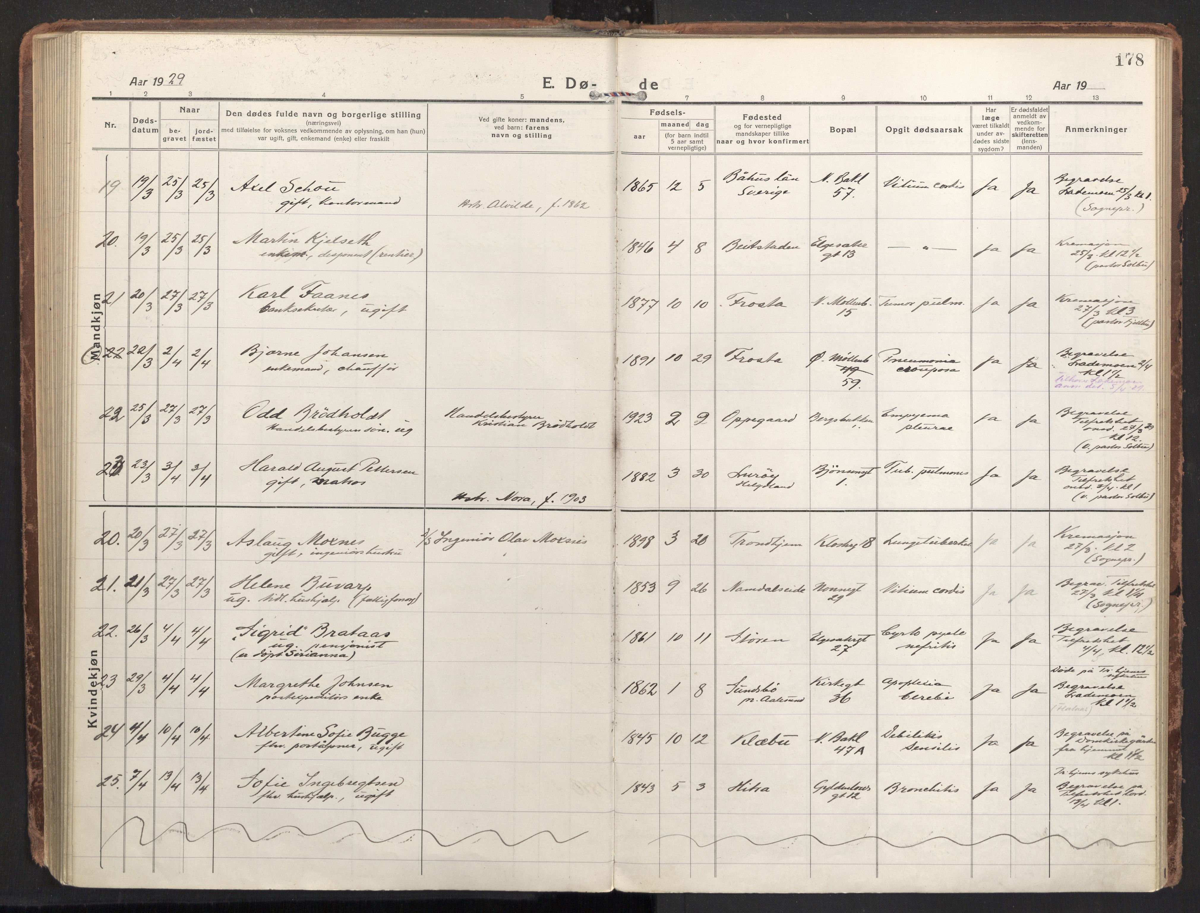 Ministerialprotokoller, klokkerbøker og fødselsregistre - Sør-Trøndelag, SAT/A-1456/604/L0207: Ministerialbok nr. 604A27, 1917-1933, s. 178