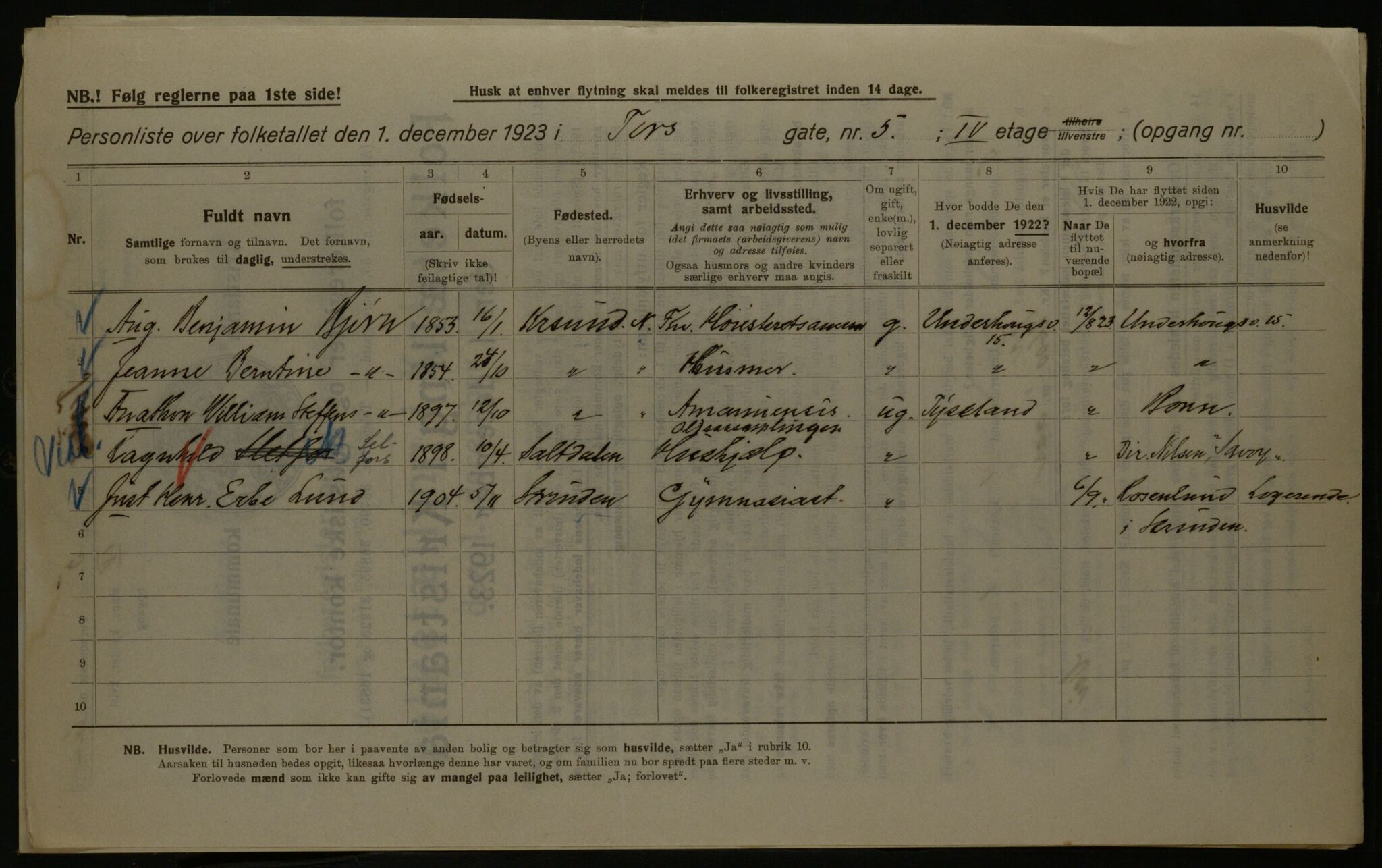 OBA, Kommunal folketelling 1.12.1923 for Kristiania, 1923, s. 126155