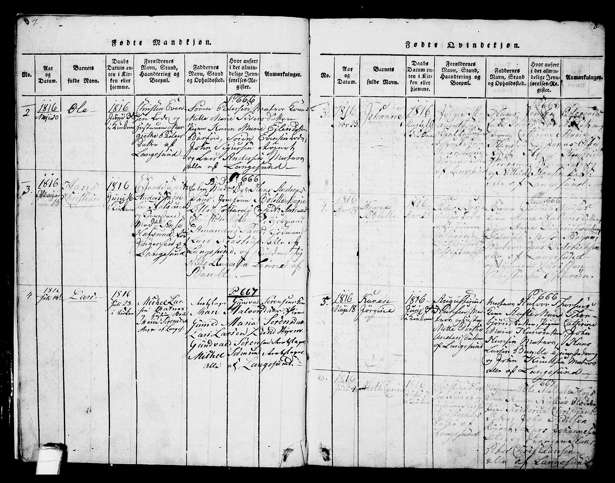 Langesund kirkebøker, AV/SAKO-A-280/G/Ga/L0003: Klokkerbok nr. 3, 1815-1858, s. 7-8