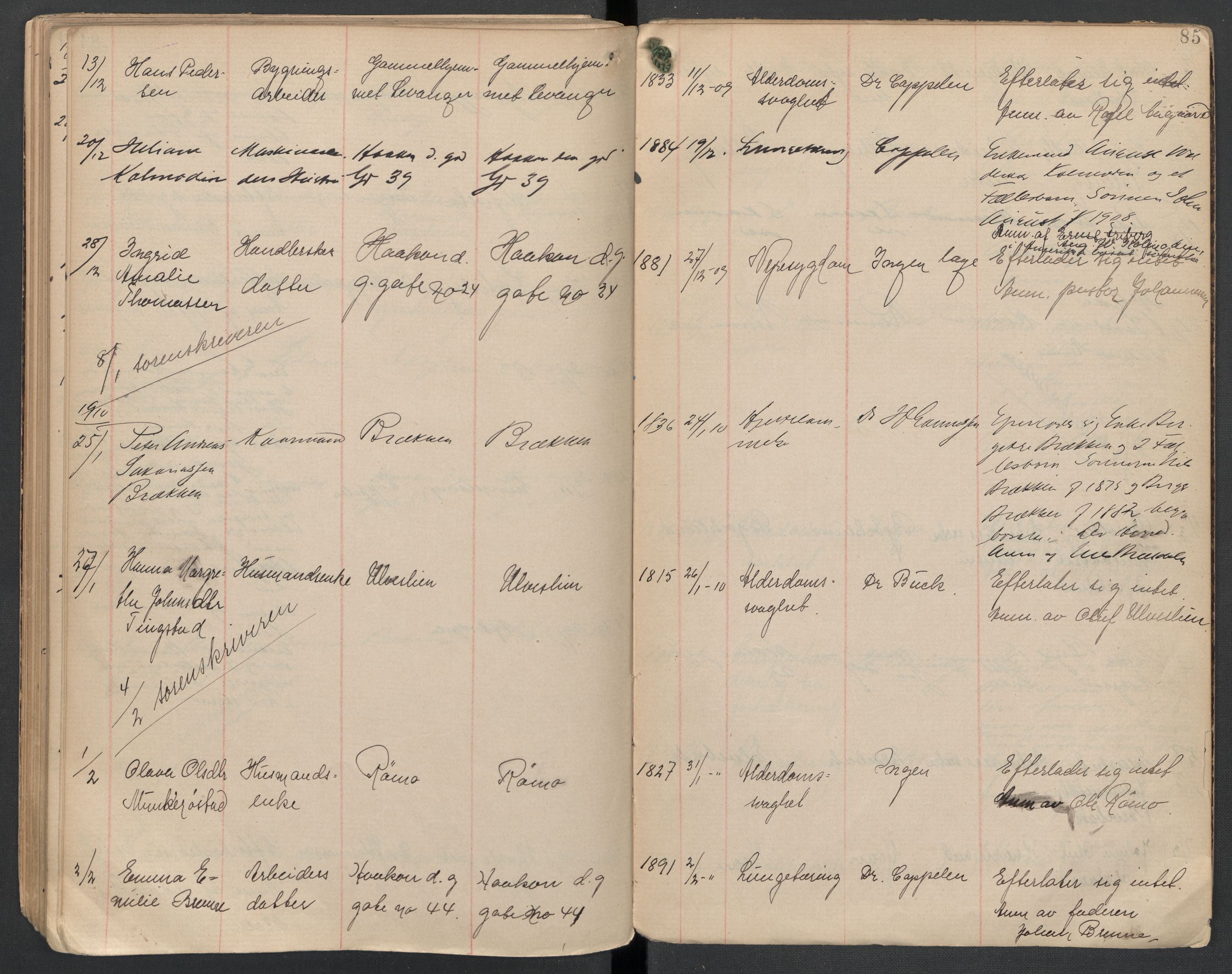 Levanger lensmannskontor, AV/SAT-A-1029/2/02/L0022: Dødsfallsprotokoll, 1891-1910, s. 85