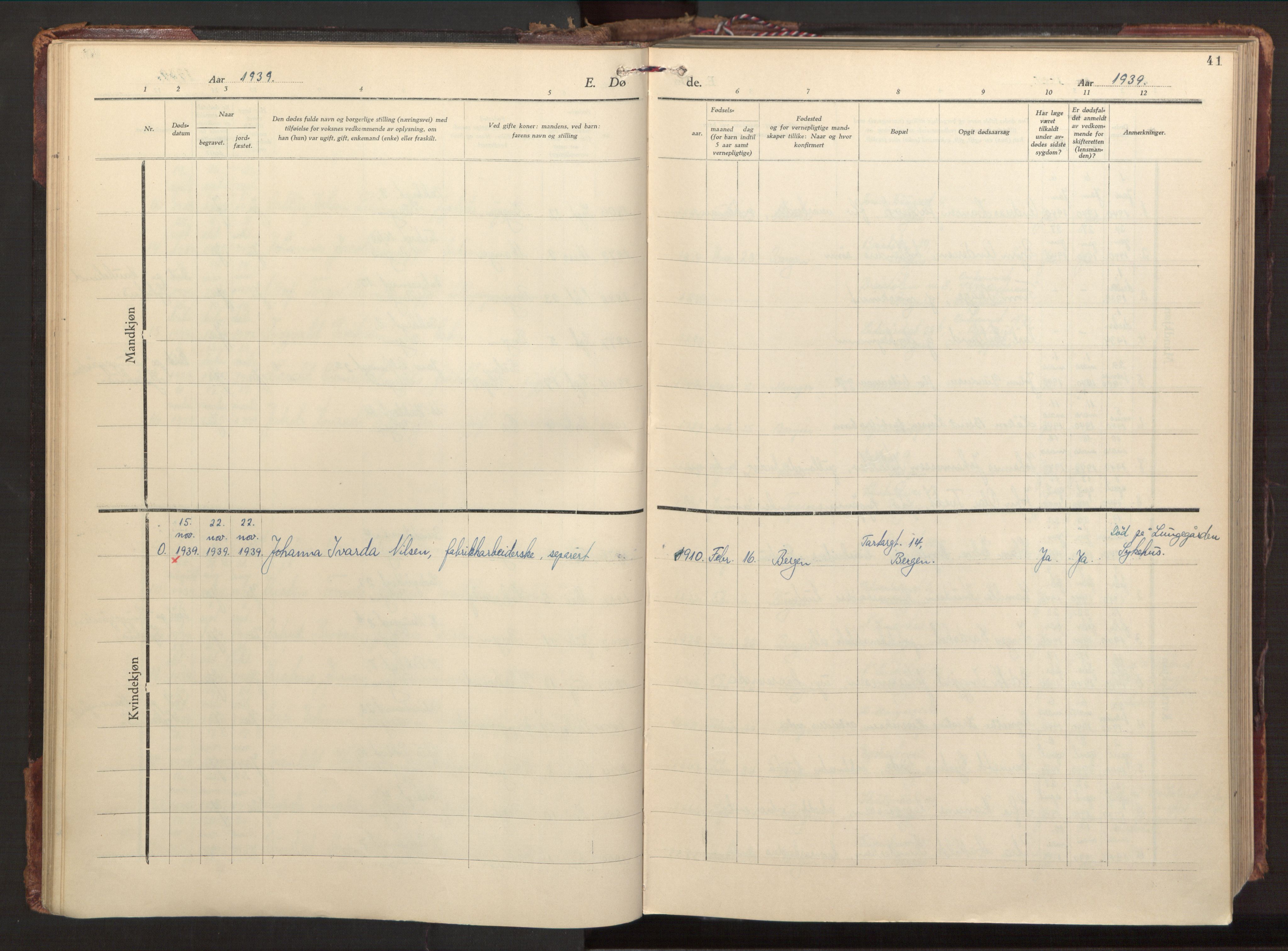 St. Olavs Sokneprestembete, AV/SAB-A-78101/H/Haa: Ministerialbok nr. D 1, 1928-1981, s. 41