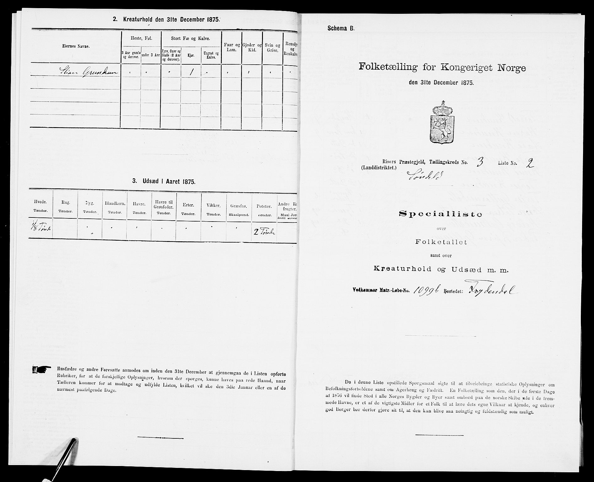 SAK, Folketelling 1875 for 0913L Risør prestegjeld, Søndeled sokn, 1875, s. 376