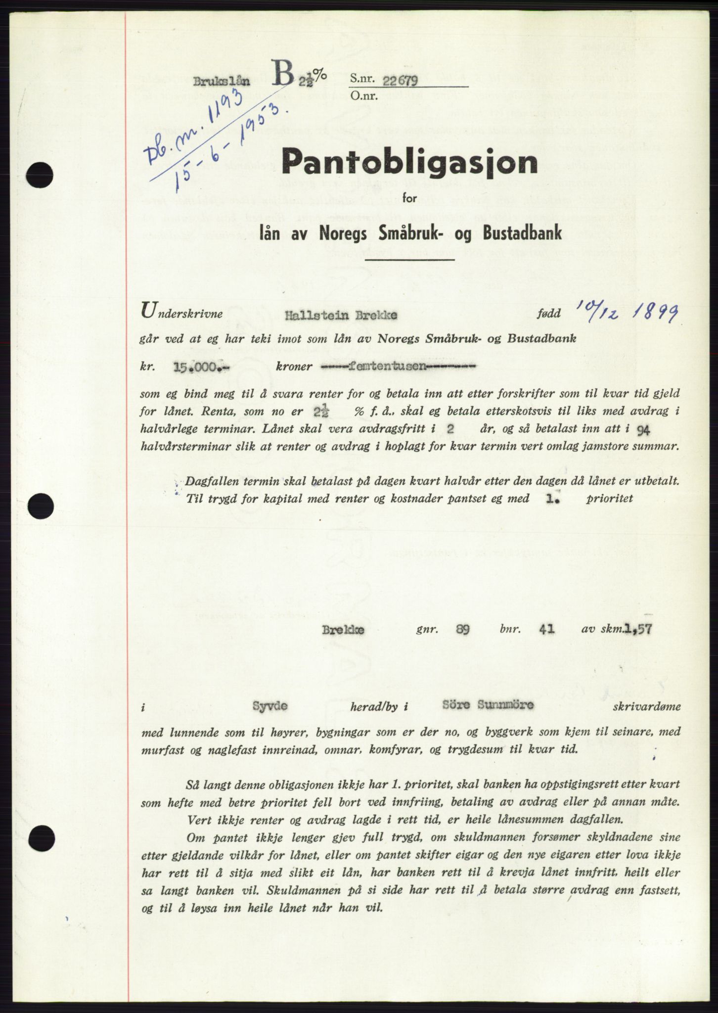 Søre Sunnmøre sorenskriveri, SAT/A-4122/1/2/2C/L0128: Pantebok nr. 16B, 1956-1956, Dagboknr: 1193/1956