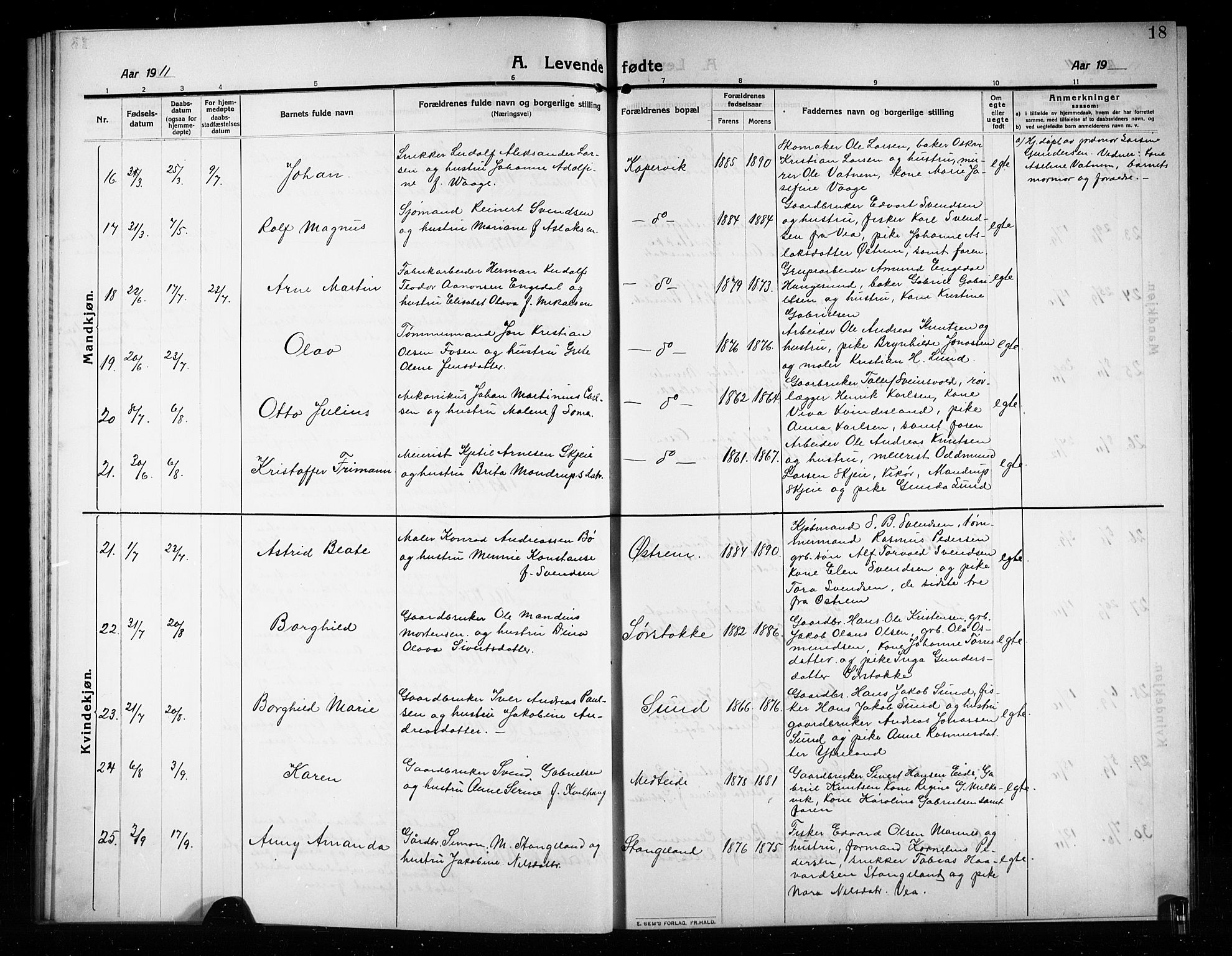 Kopervik sokneprestkontor, AV/SAST-A-101850/H/Ha/Hab/L0005: Klokkerbok nr. B 5, 1909-1918, s. 18