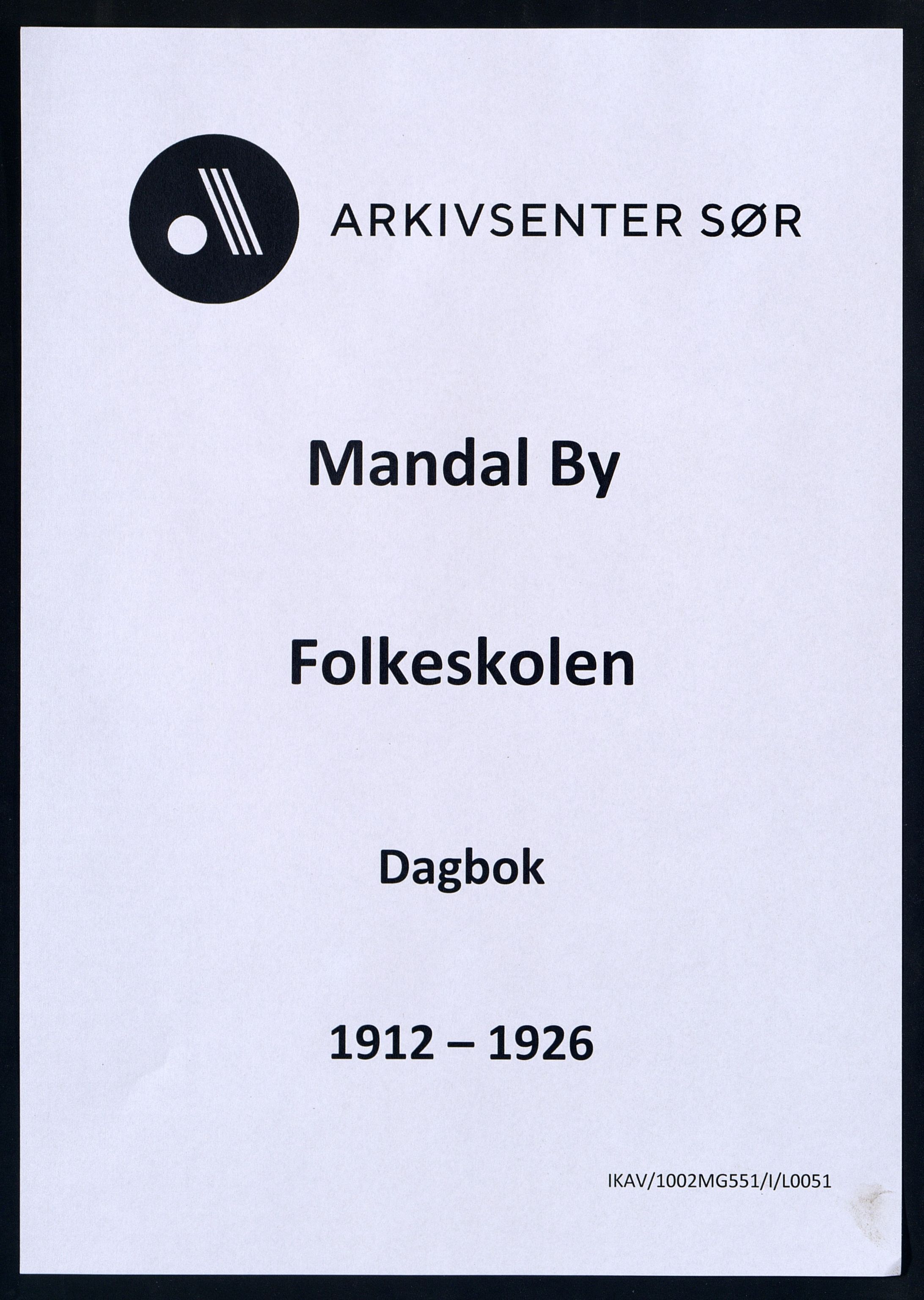 Mandal By - Mandal Allmueskole/Folkeskole/Skole, ARKSOR/1002MG551/I/L0051: Dagbok, 1912-1926