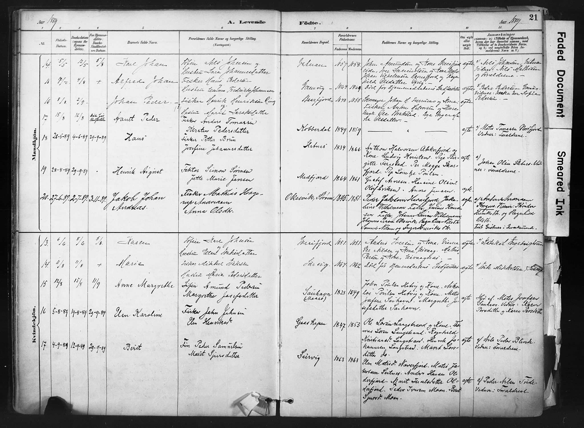 Hammerfest sokneprestkontor, AV/SATØ-S-1347/H/Ha/L0011.kirke: Ministerialbok nr. 11 /1, 1885-1897, s. 21